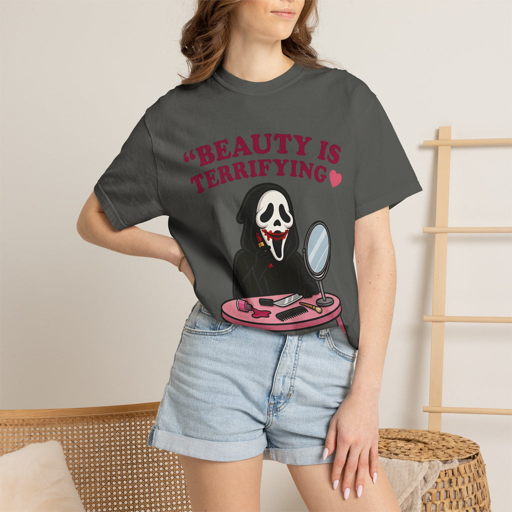 T-Shirt — "Beauty Is Terrifying" Ghostface Makeup Graphic Tee