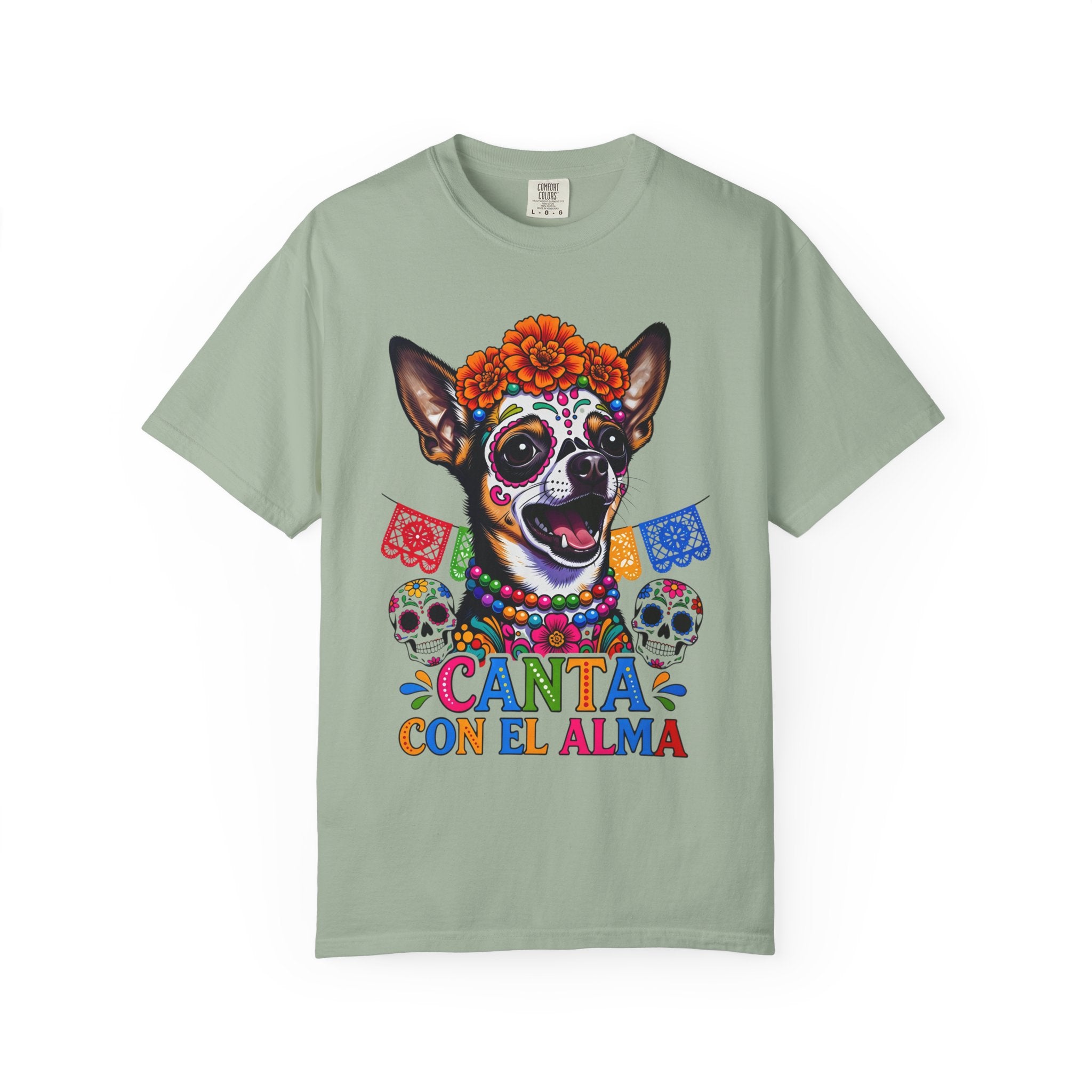 Day of the Dead Chihuahua T-Shirt — "Canta Con El Alma" Colorful Sugar Skull Tee