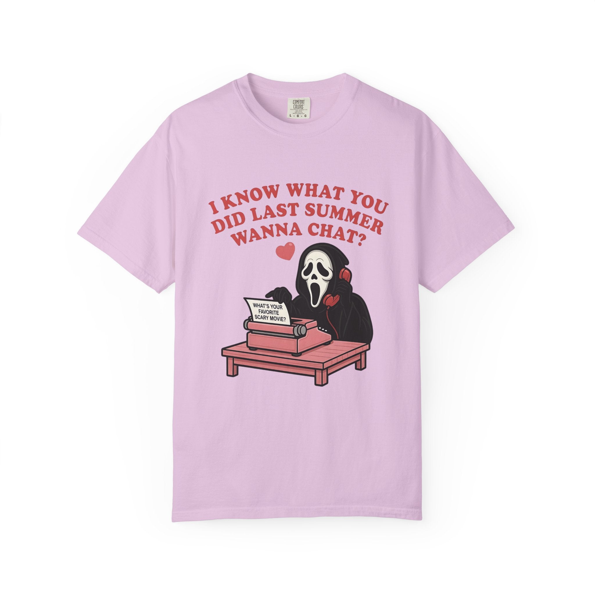 Scream Typewriter Tee — "I Know What You Did Last Summer, Wanna Chat?" Horror Graphic T-Shirt