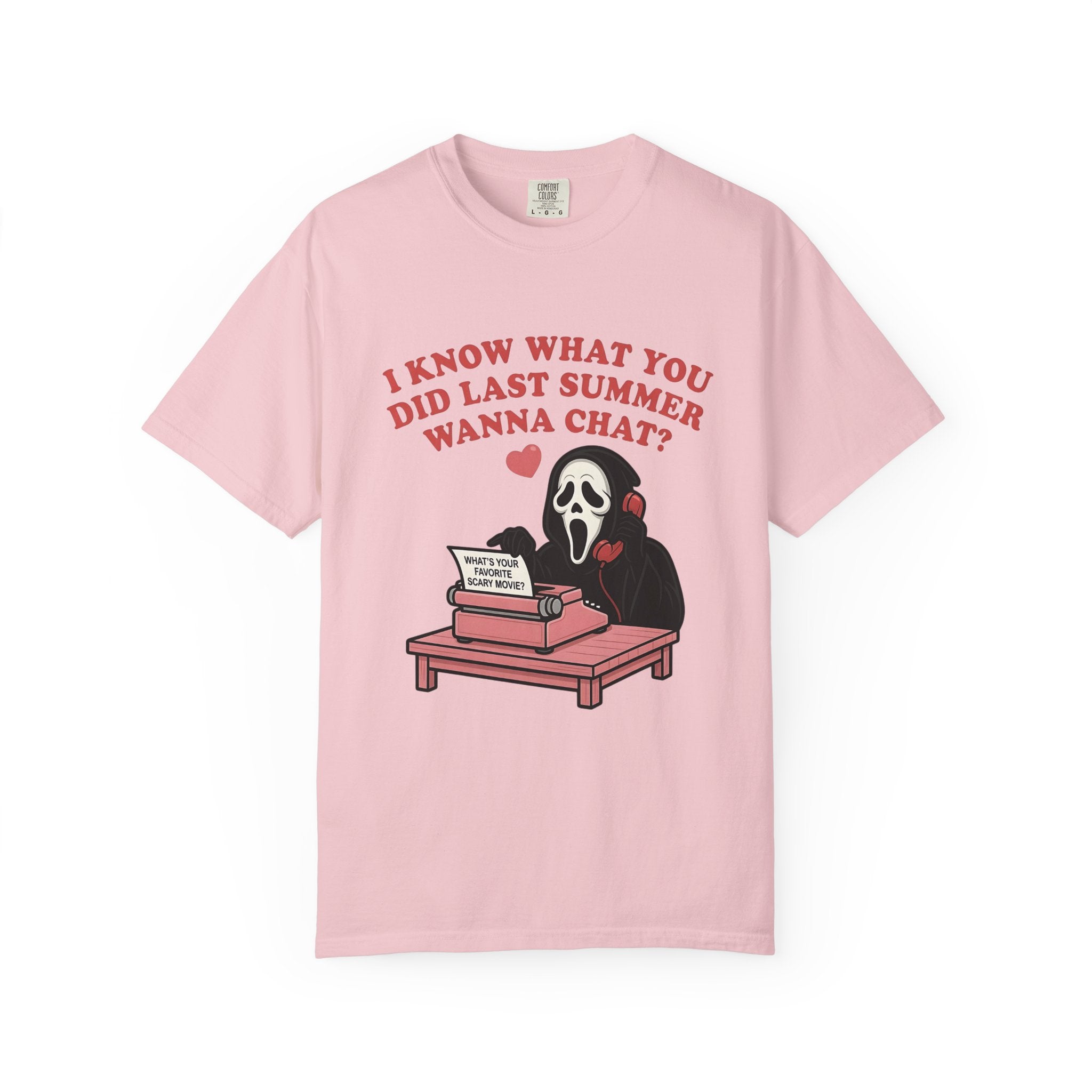 Scream Typewriter Tee — "I Know What You Did Last Summer, Wanna Chat?" Horror Graphic T-Shirt