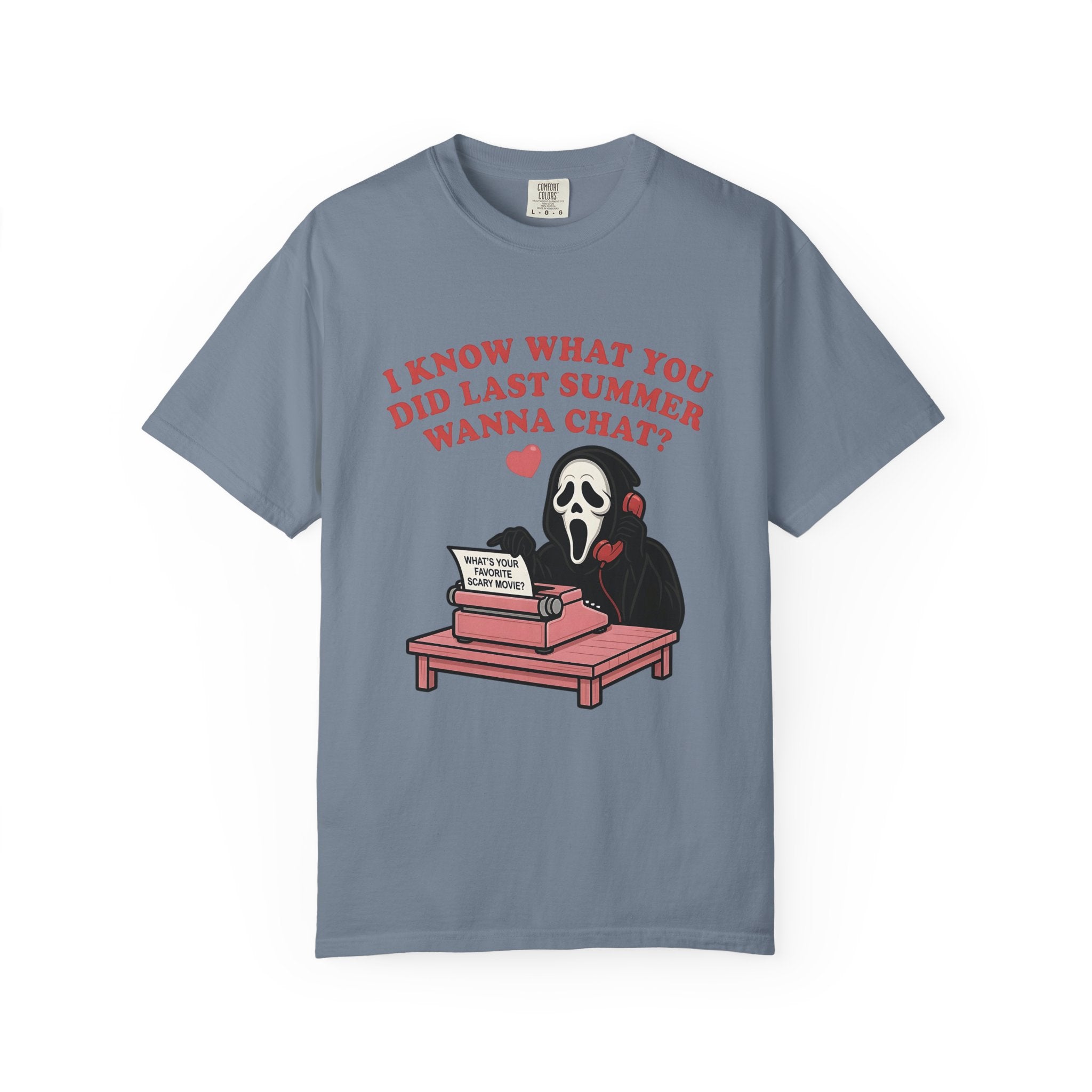 Scream Typewriter Tee — "I Know What You Did Last Summer, Wanna Chat?" Horror Graphic T-Shirt