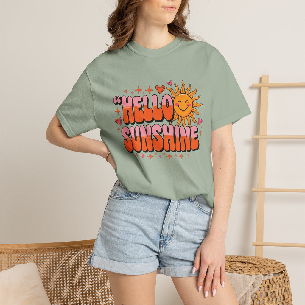 Hello Sunshine T-Shirt — Retro Smiley Sun Graphic Tee