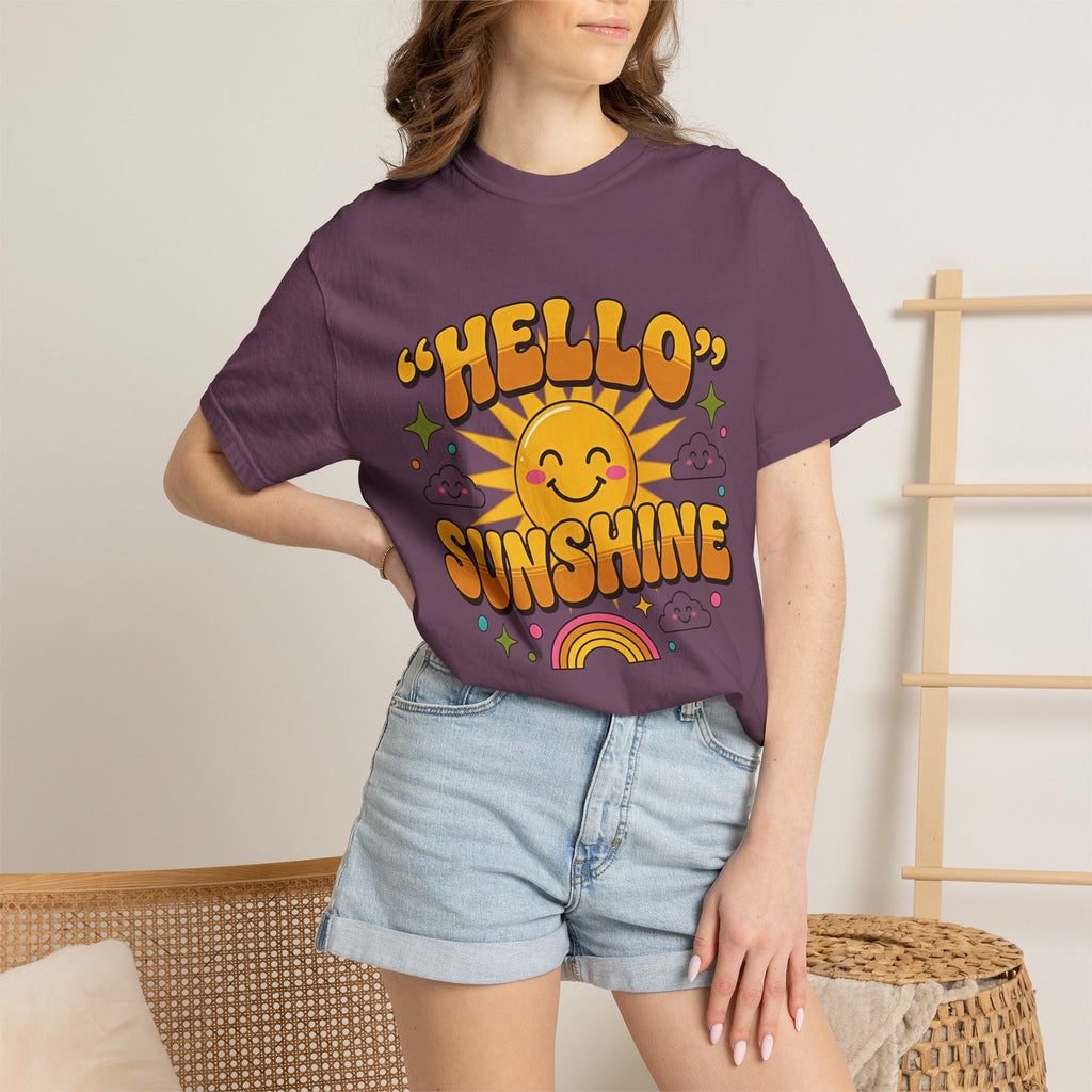 Hello Sunshine T-Shirt — Retro Smiley Sun Graphic Tee