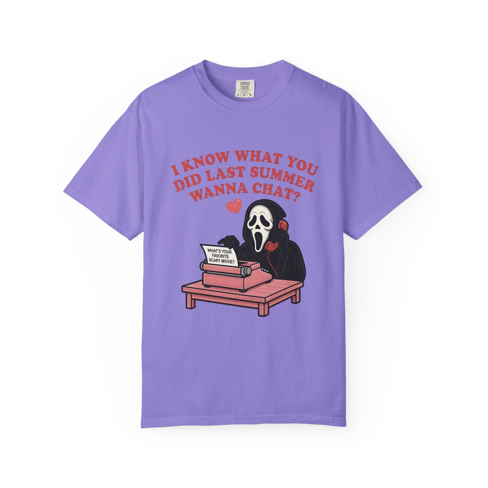 Scream Typewriter Tee — "I Know What You Did Last Summer, Wanna Chat?" Horror Graphic T-Shirt