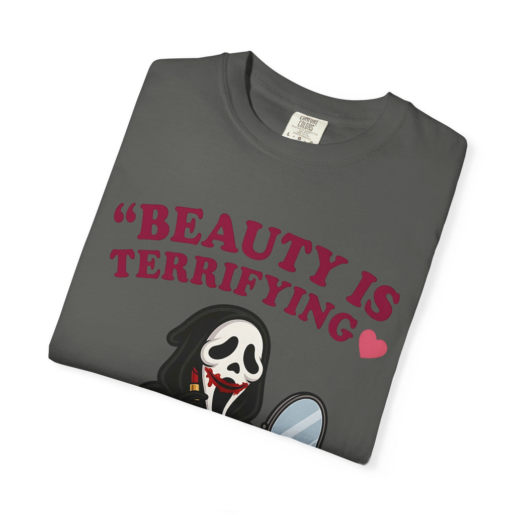 T-Shirt — "Beauty Is Terrifying" Ghostface Makeup Graphic Tee