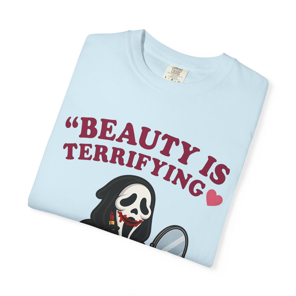 T-Shirt — "Beauty Is Terrifying" Ghostface Makeup Graphic Tee