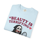 T-Shirt — "Beauty Is Terrifying" Ghostface Makeup Graphic Tee