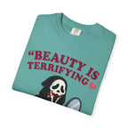 T-Shirt — "Beauty Is Terrifying" Ghostface Makeup Graphic Tee