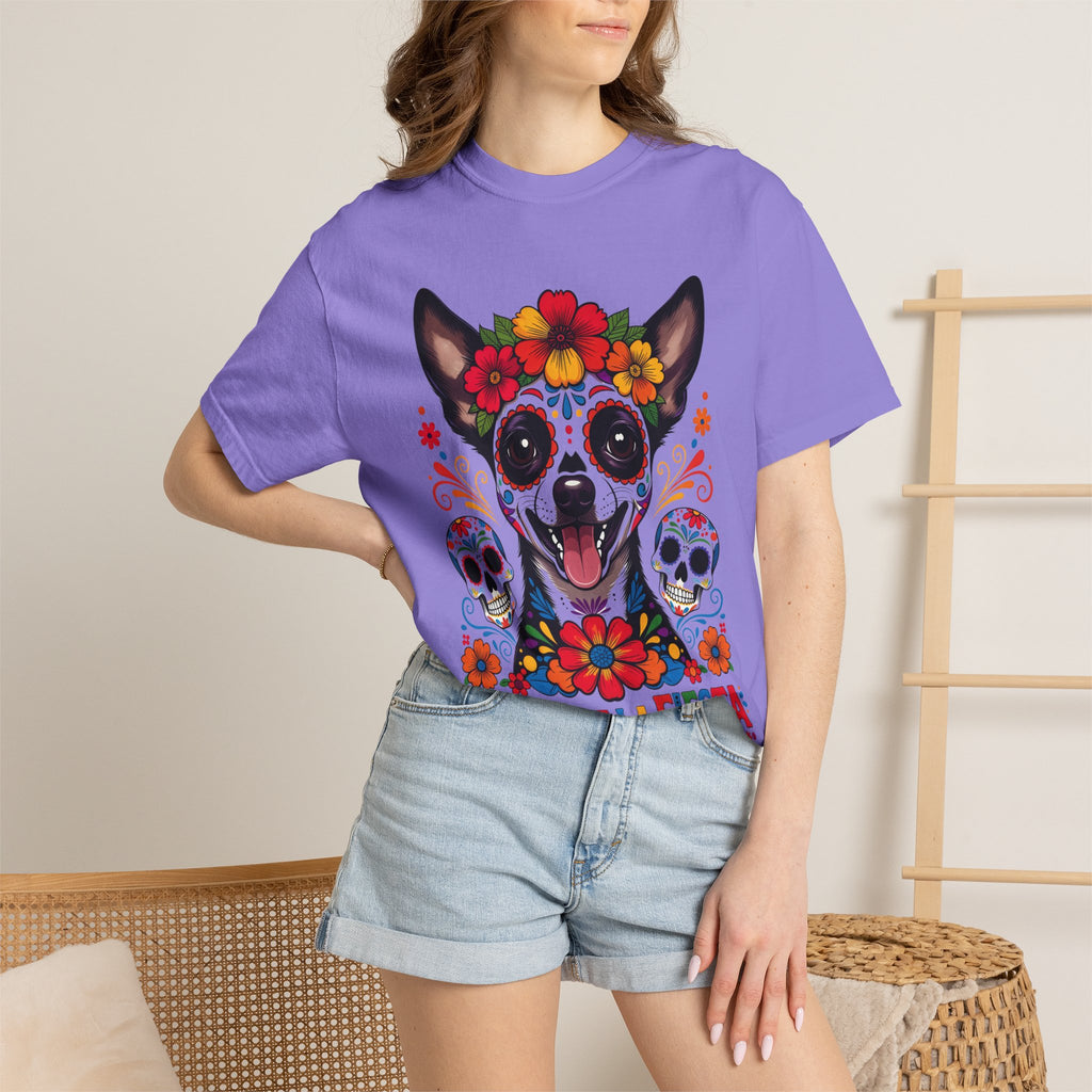 Day of the Dead Chihuahua T-Shirt — "El Rey de la Fiesta" Sugar Skull Tee