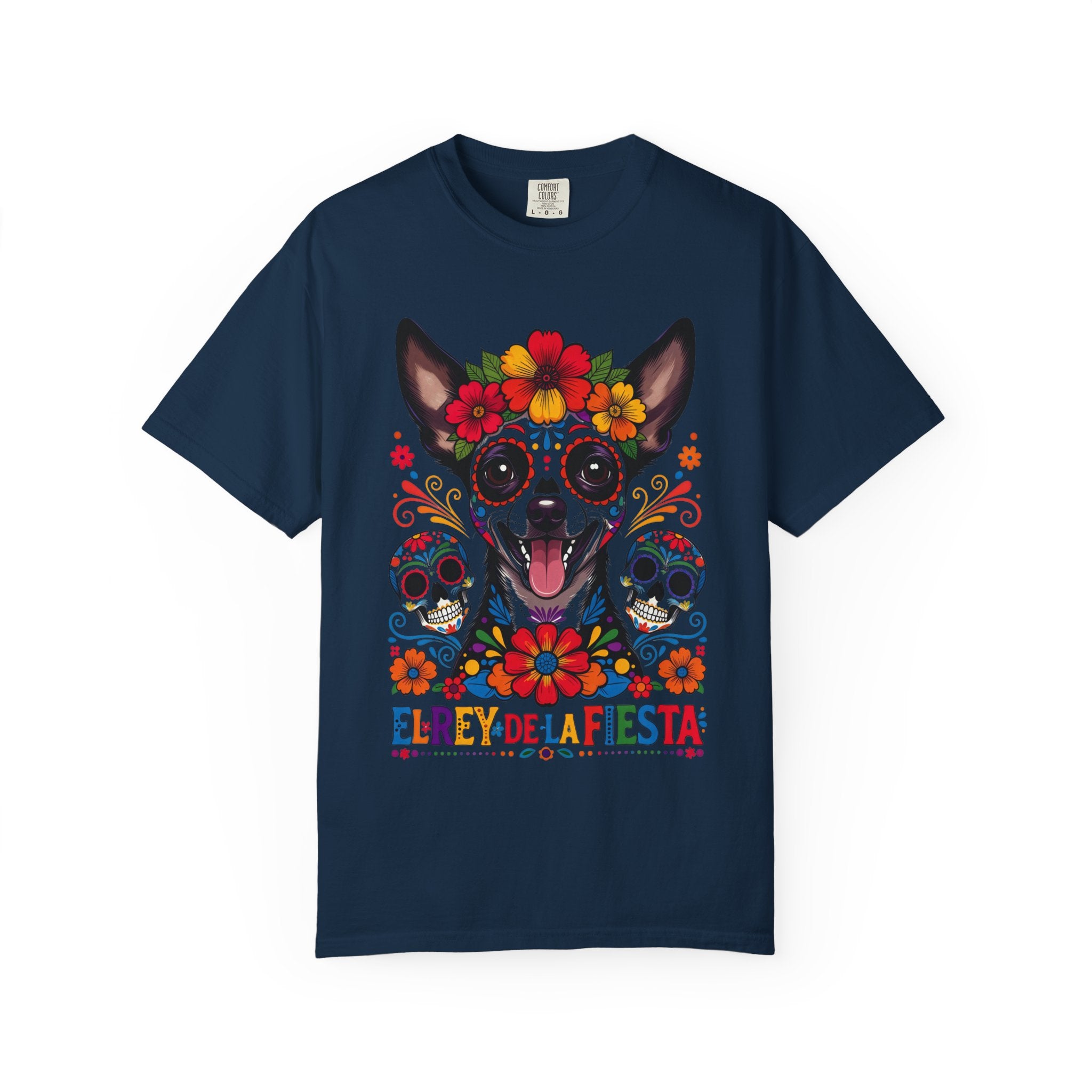Day of the Dead Chihuahua T-Shirt — "El Rey de la Fiesta" Sugar Skull Tee
