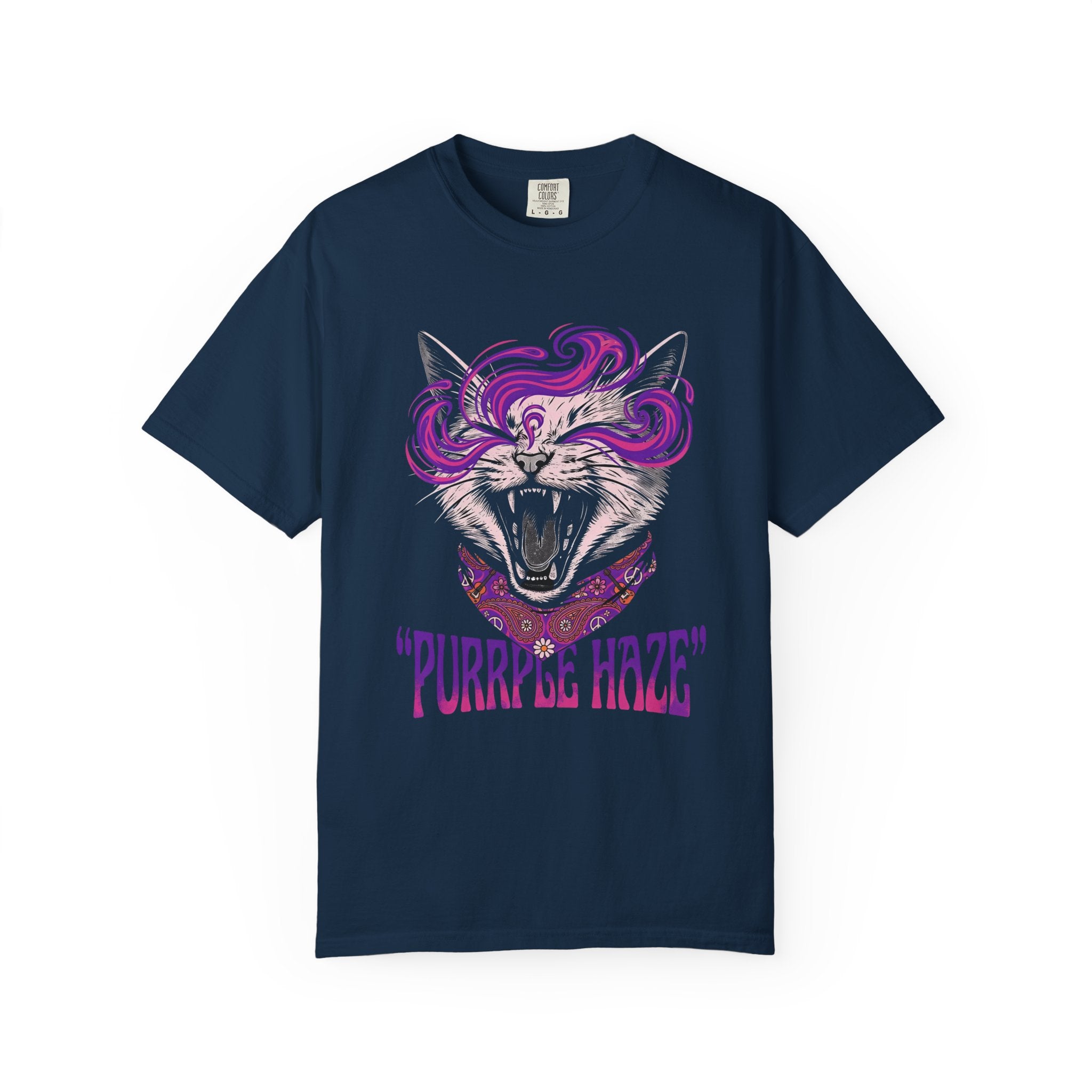 Purple Haze Cat T-Shirt — Vintage Psychedelic Yawning Cat "Purple Haze" Tee