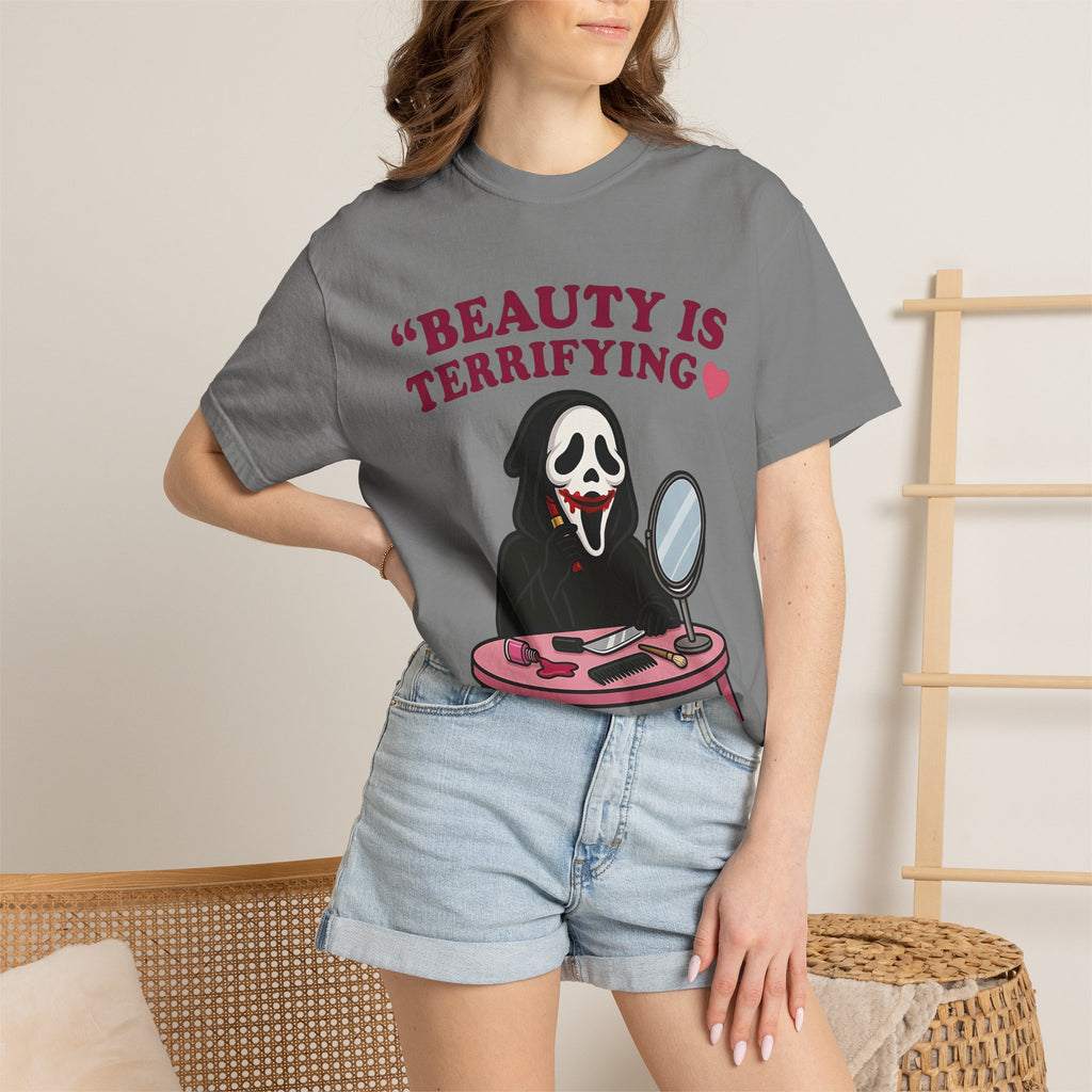 T-Shirt — "Beauty Is Terrifying" Ghostface Makeup Graphic Tee