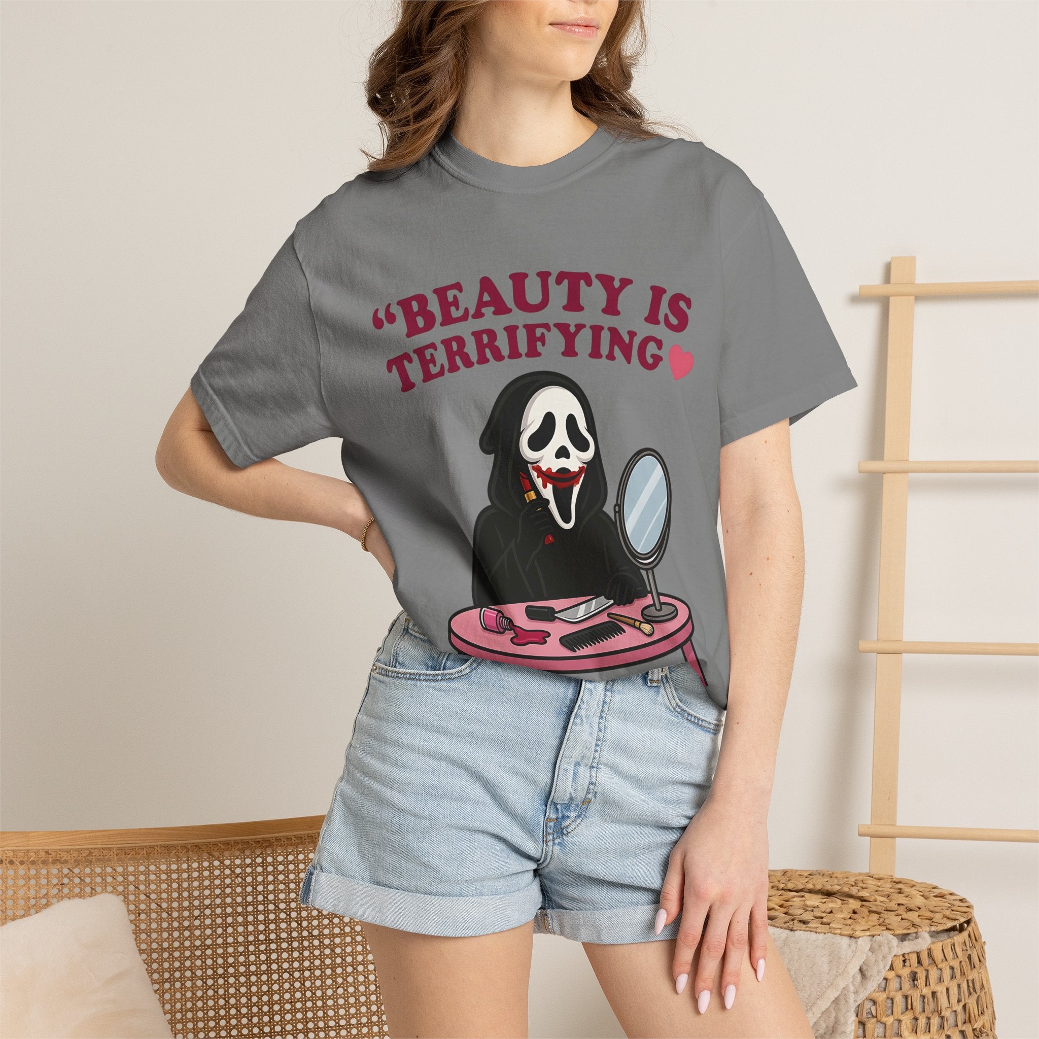 T-Shirt — "Beauty Is Terrifying" Ghostface Makeup Graphic Tee
