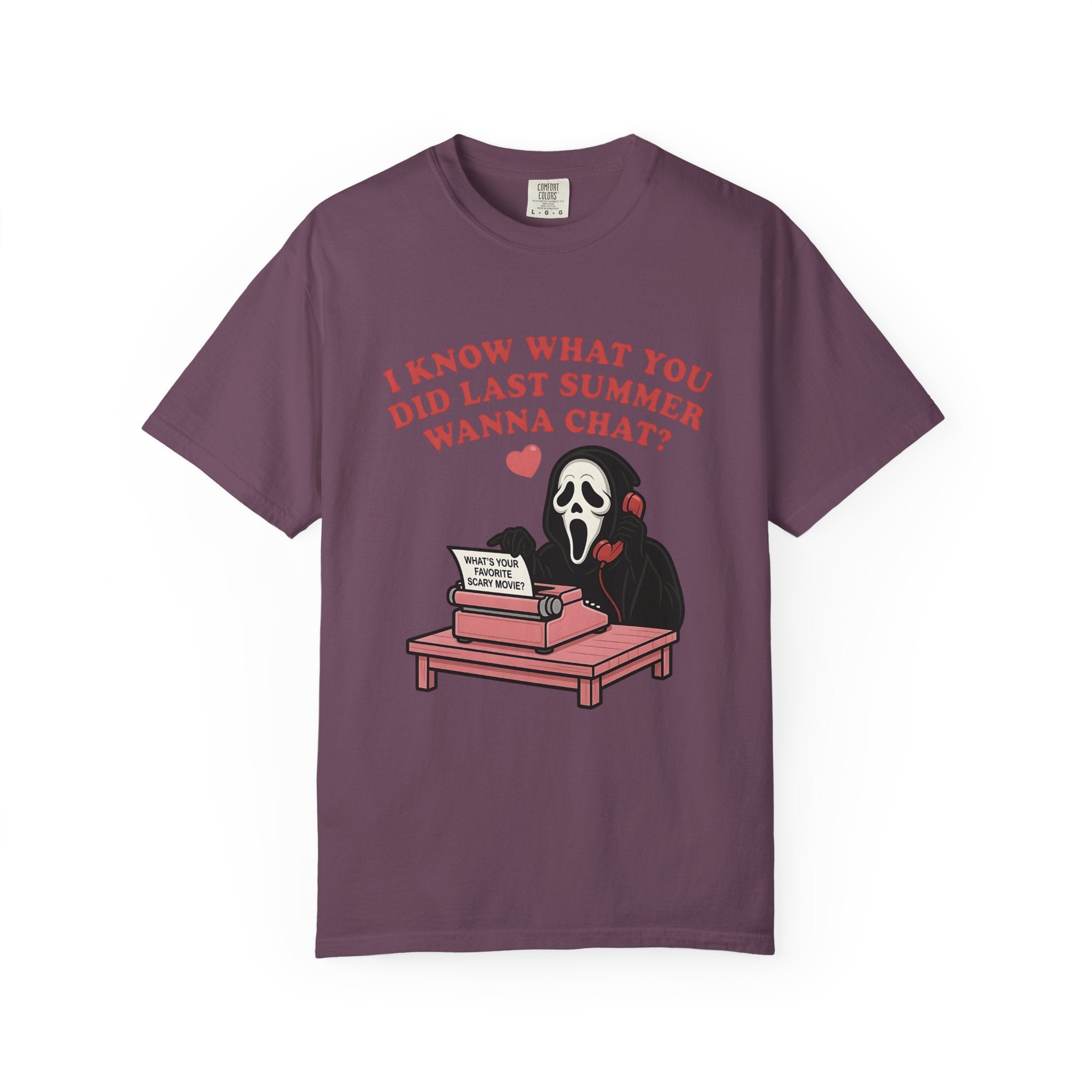Scream Typewriter Tee — "I Know What You Did Last Summer, Wanna Chat?" Horror Graphic T-Shirt