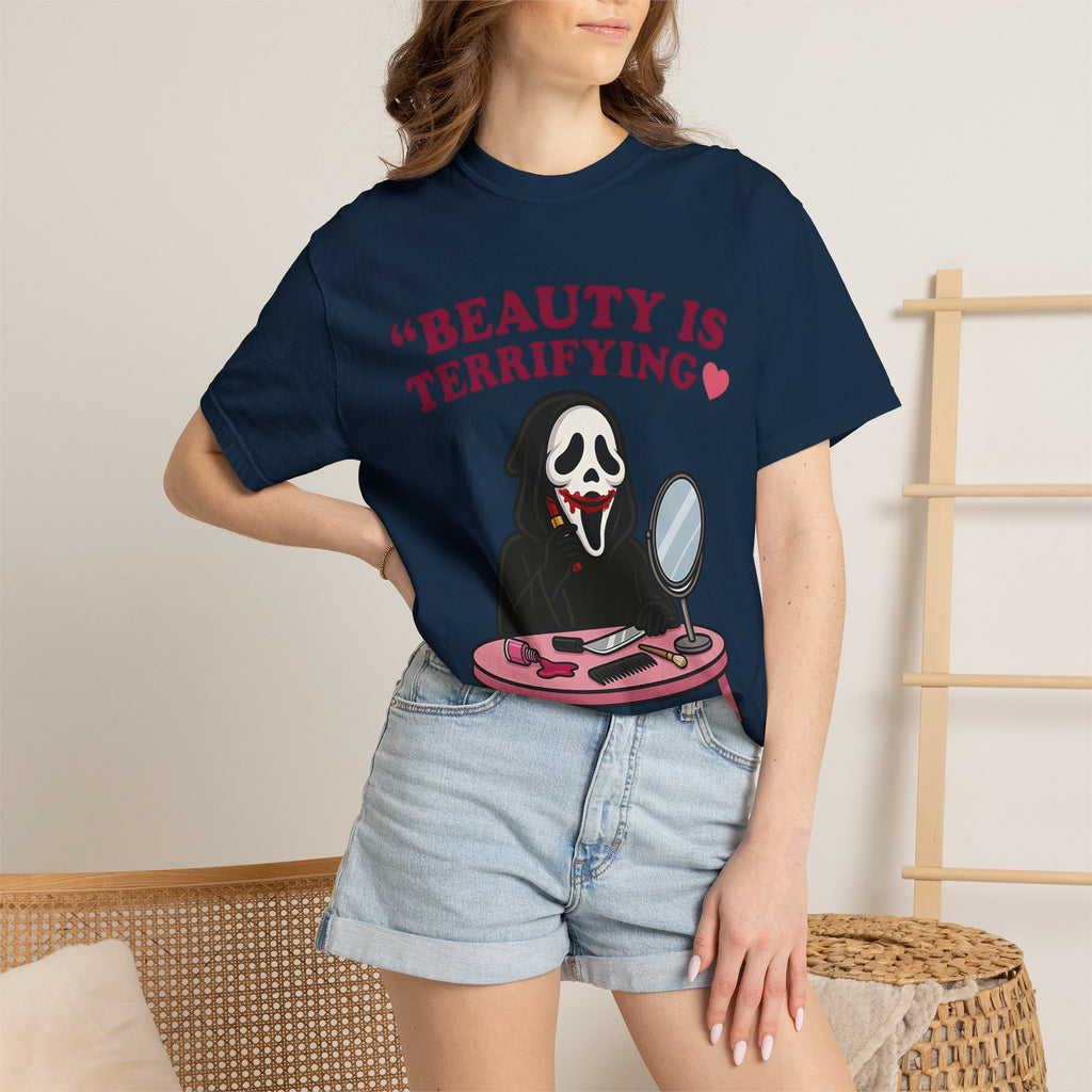 T-Shirt — "Beauty Is Terrifying" Ghostface Makeup Graphic Tee