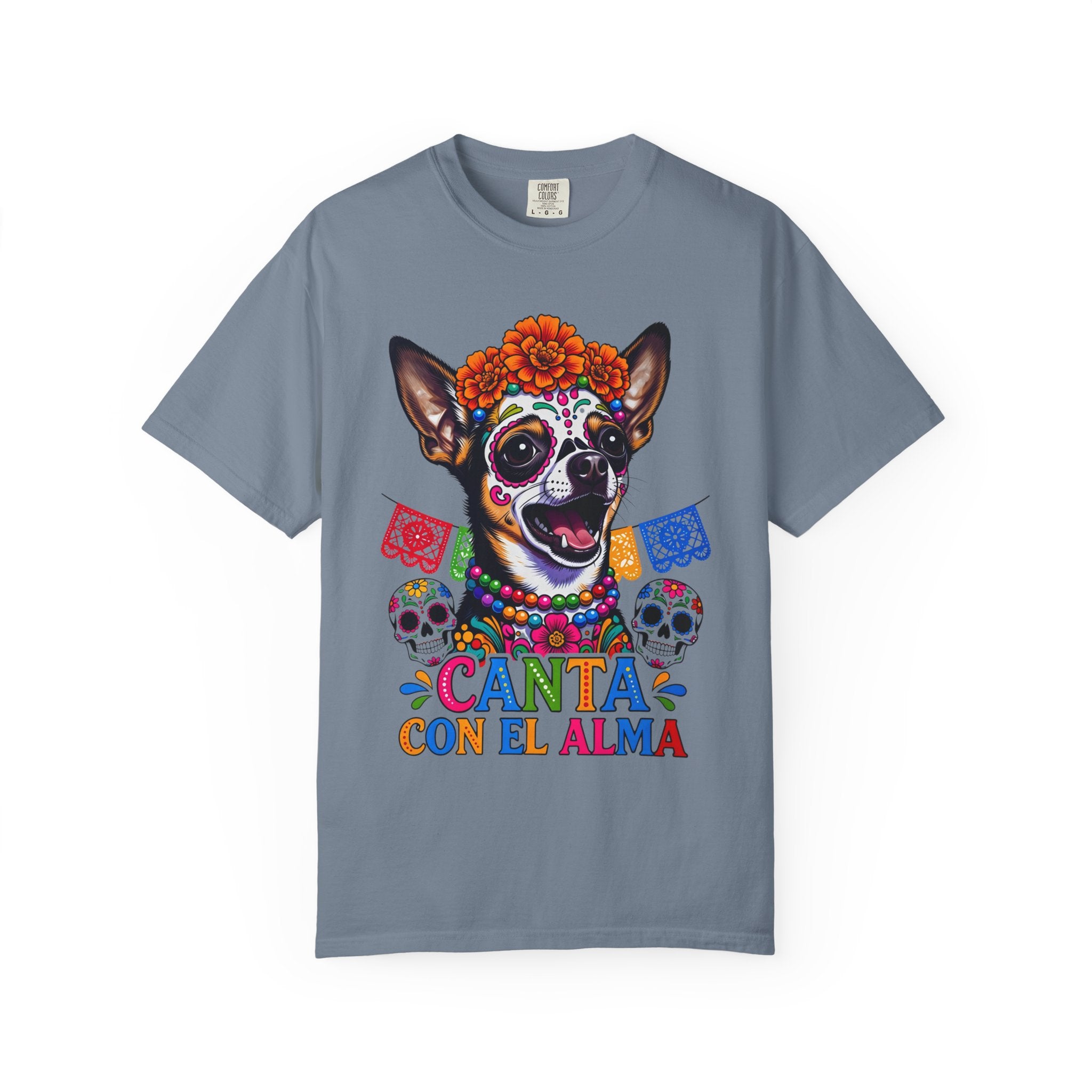 Day of the Dead Chihuahua T-Shirt — "Canta Con El Alma" Colorful Sugar Skull Tee