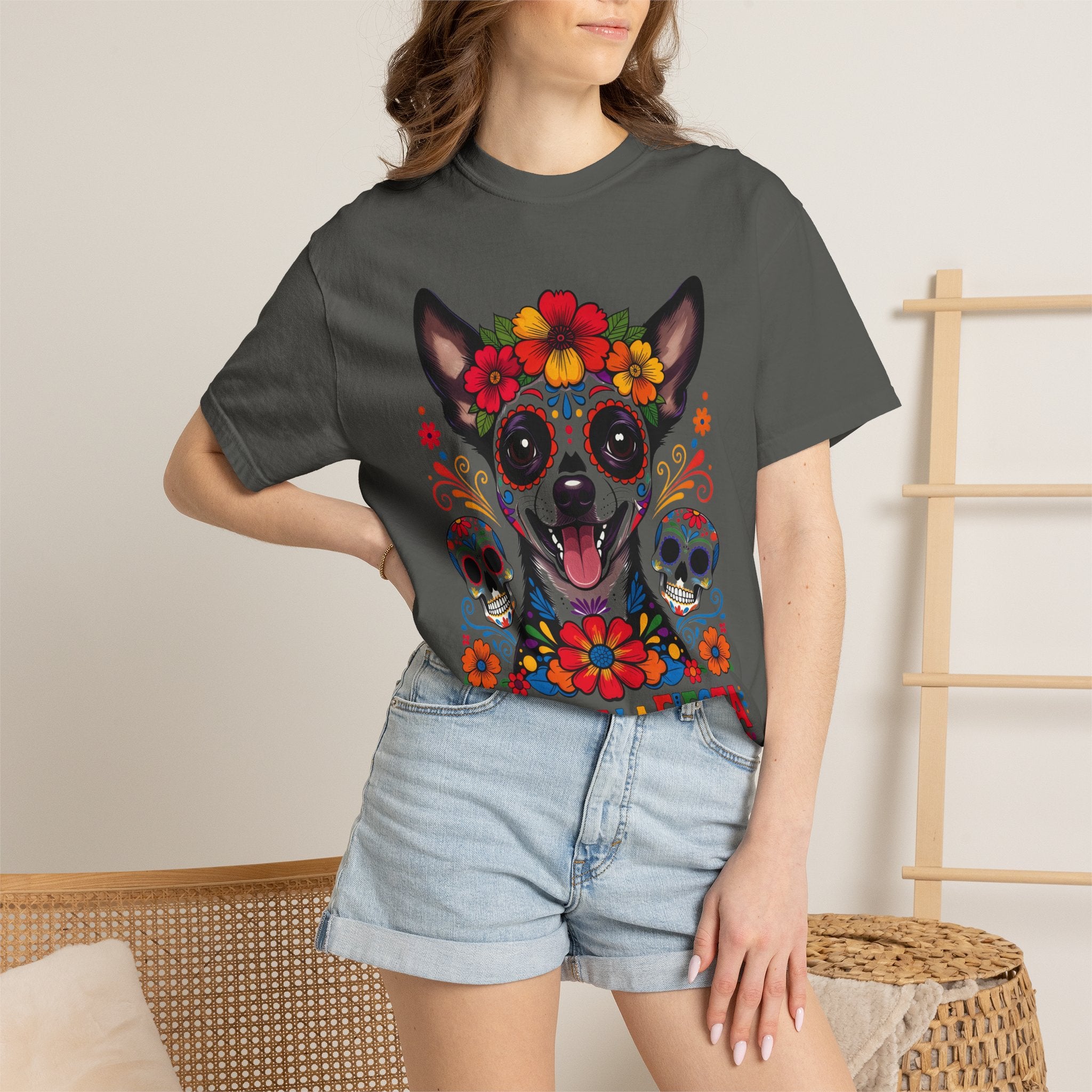 Day of the Dead Chihuahua T-Shirt — "El Rey de la Fiesta" Sugar Skull Tee