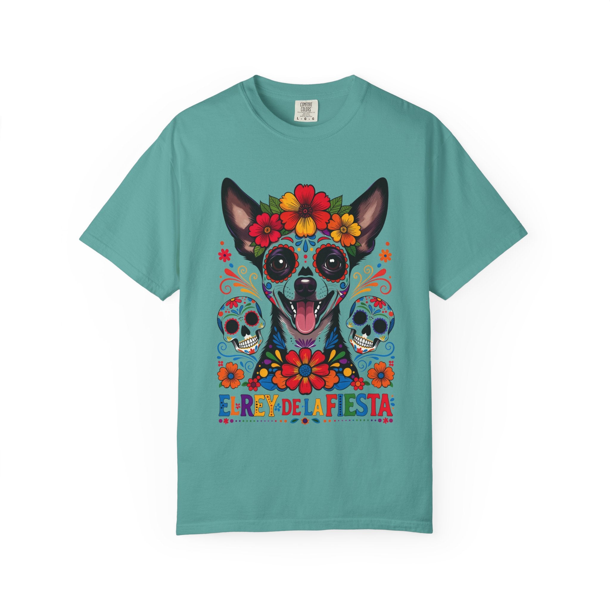 Day of the Dead Chihuahua T-Shirt — "El Rey de la Fiesta" Sugar Skull Tee
