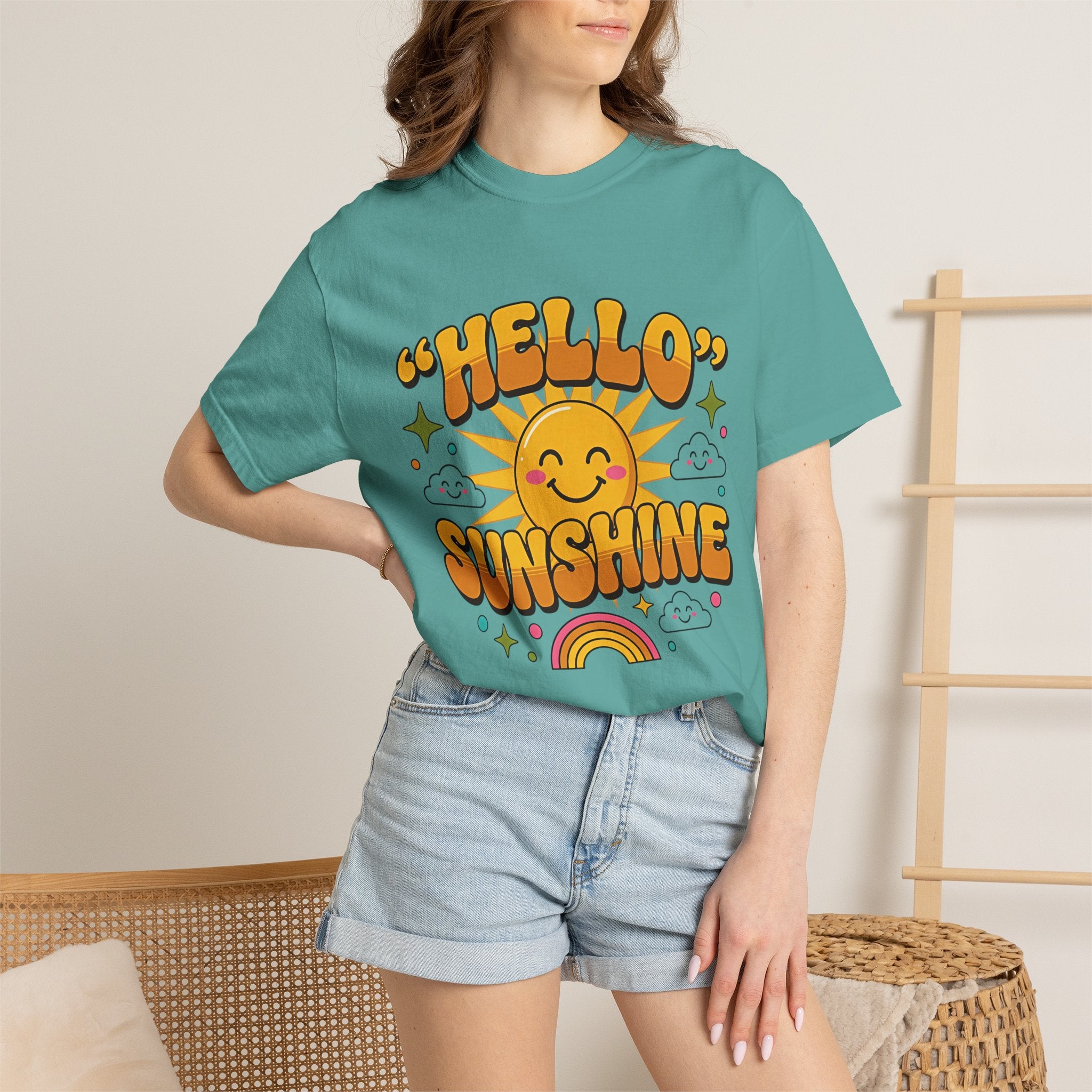 Hello Sunshine T-Shirt — Retro Smiley Sun Graphic Tee