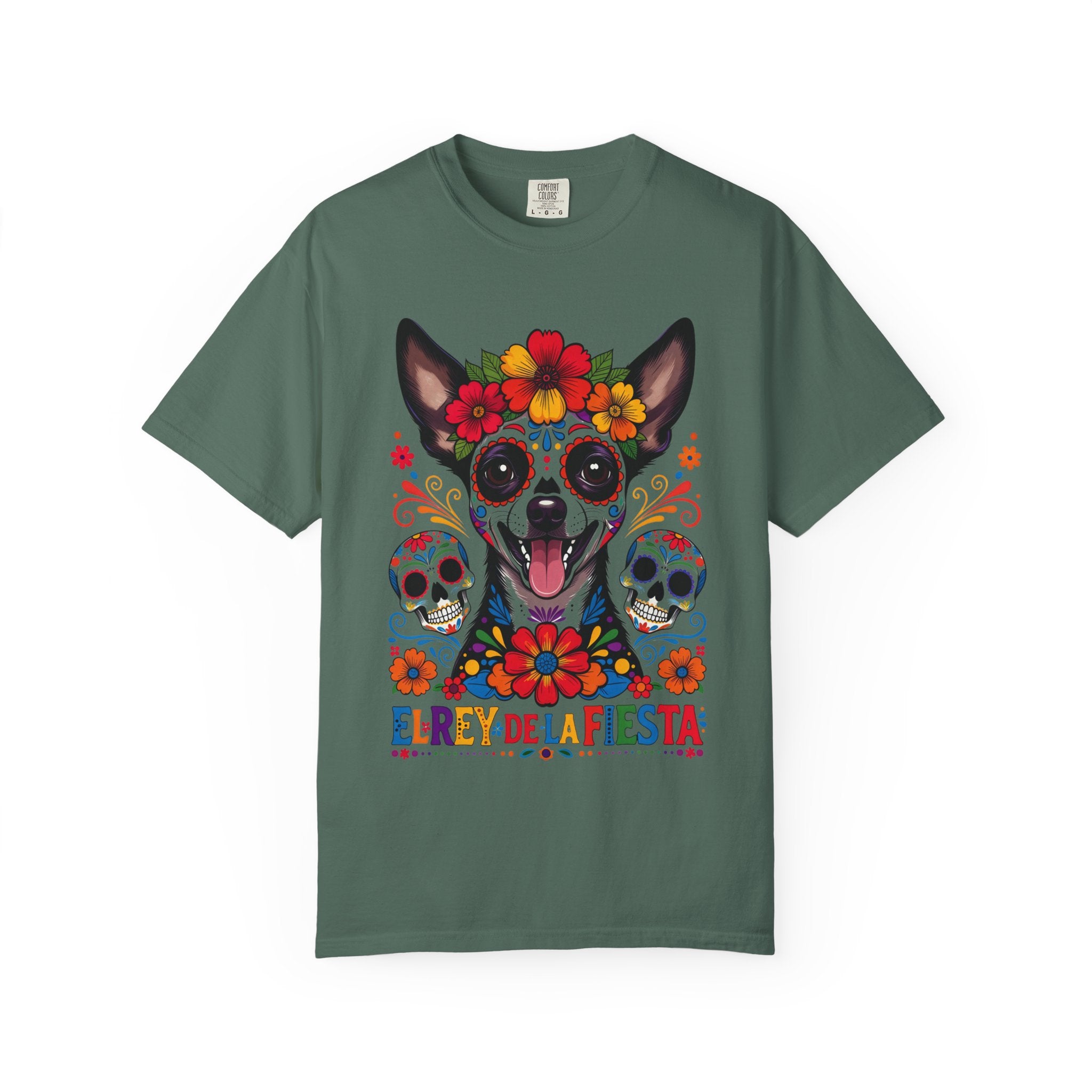 Day of the Dead Chihuahua T-Shirt — "El Rey de la Fiesta" Sugar Skull Tee