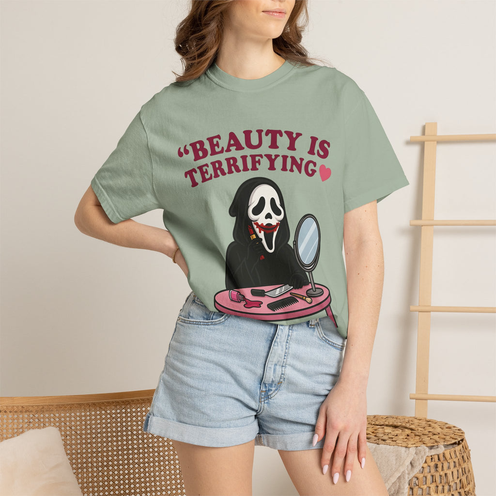T-Shirt — "Beauty Is Terrifying" Ghostface Makeup Graphic Tee