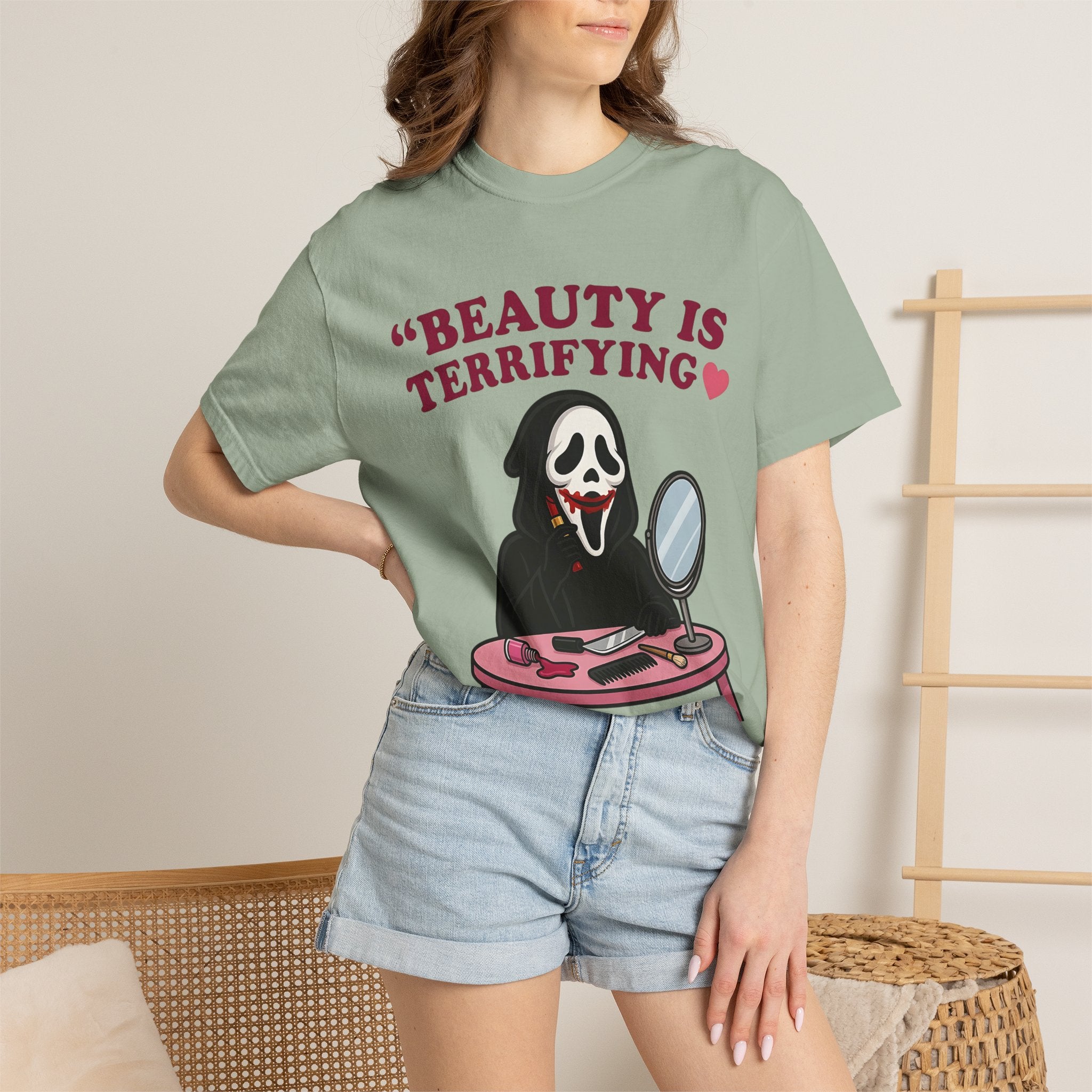 T-Shirt — "Beauty Is Terrifying" Ghostface Makeup Graphic Tee