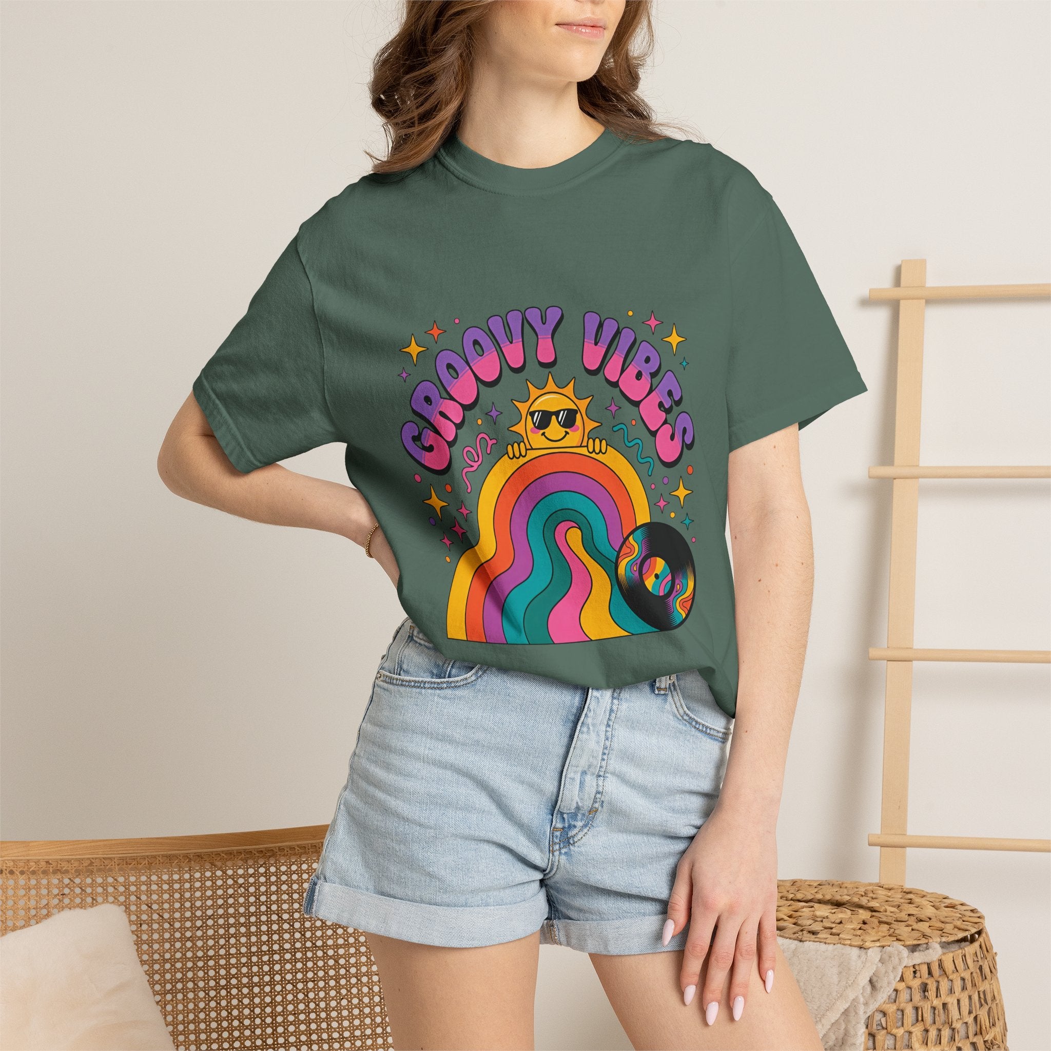 Groovy Vibes Retro Sun Rainbow T-Shirt