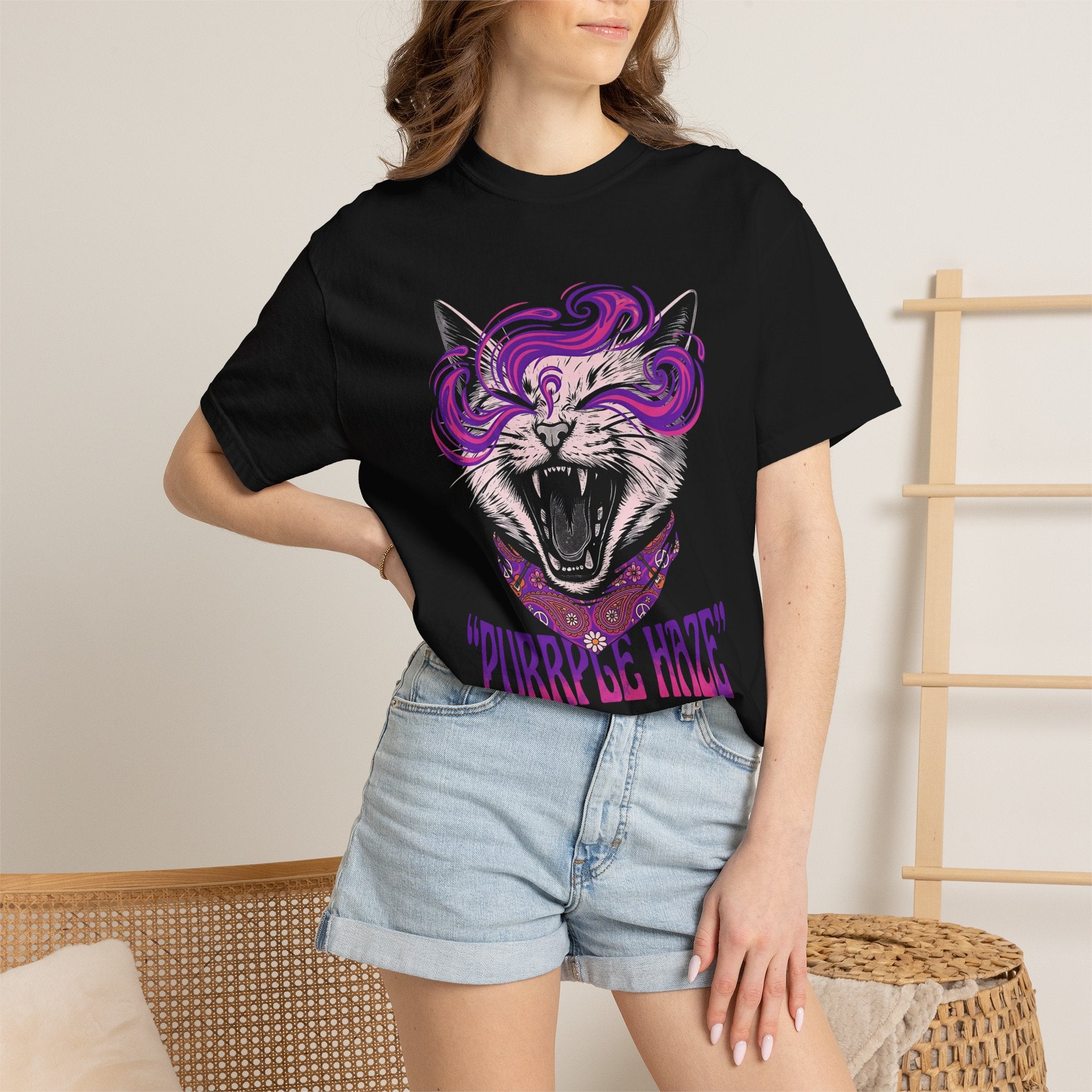 Purple Haze Cat T-Shirt — Vintage Psychedelic Yawning Cat "Purple Haze" Tee