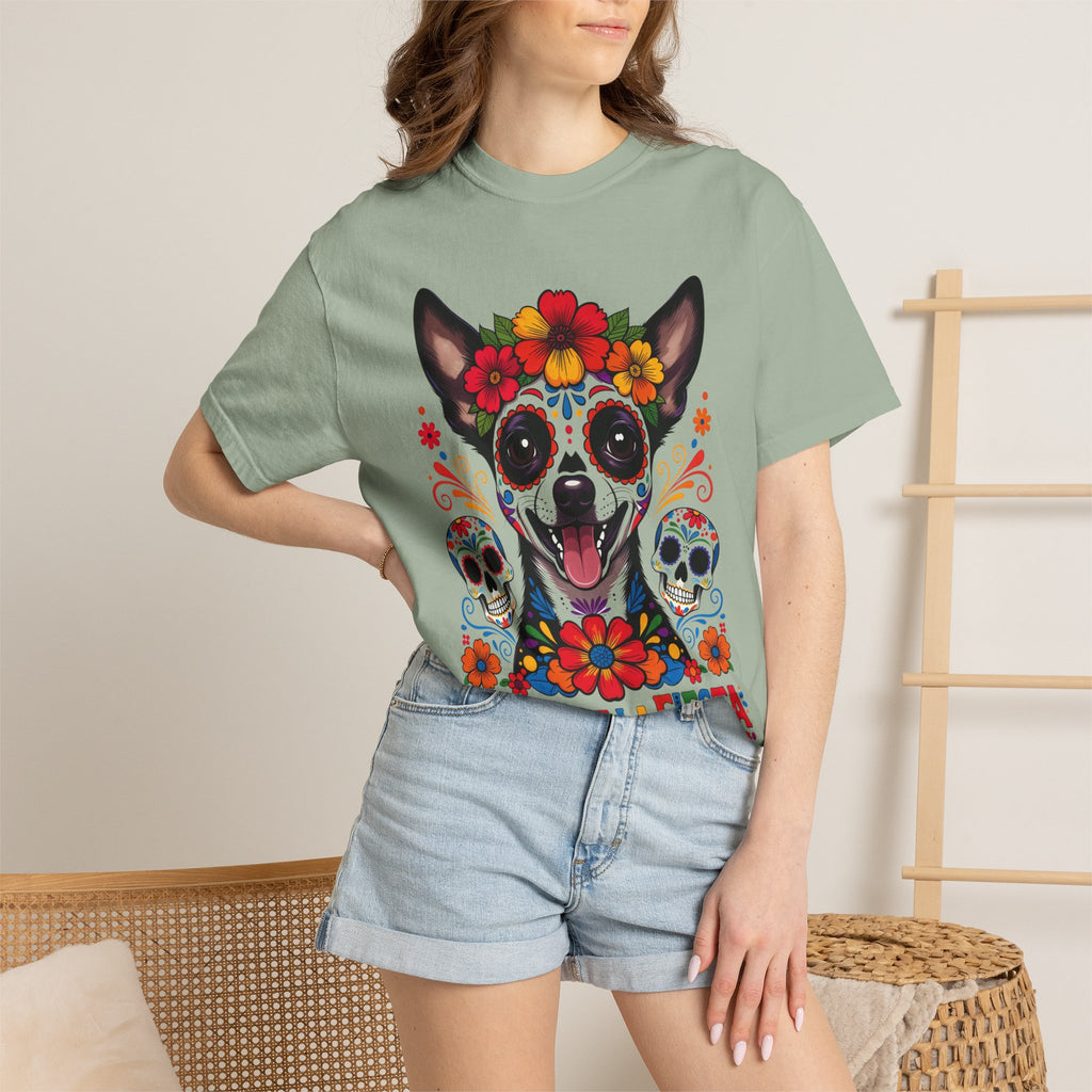 Day of the Dead Chihuahua T-Shirt — "El Rey de la Fiesta" Sugar Skull Tee