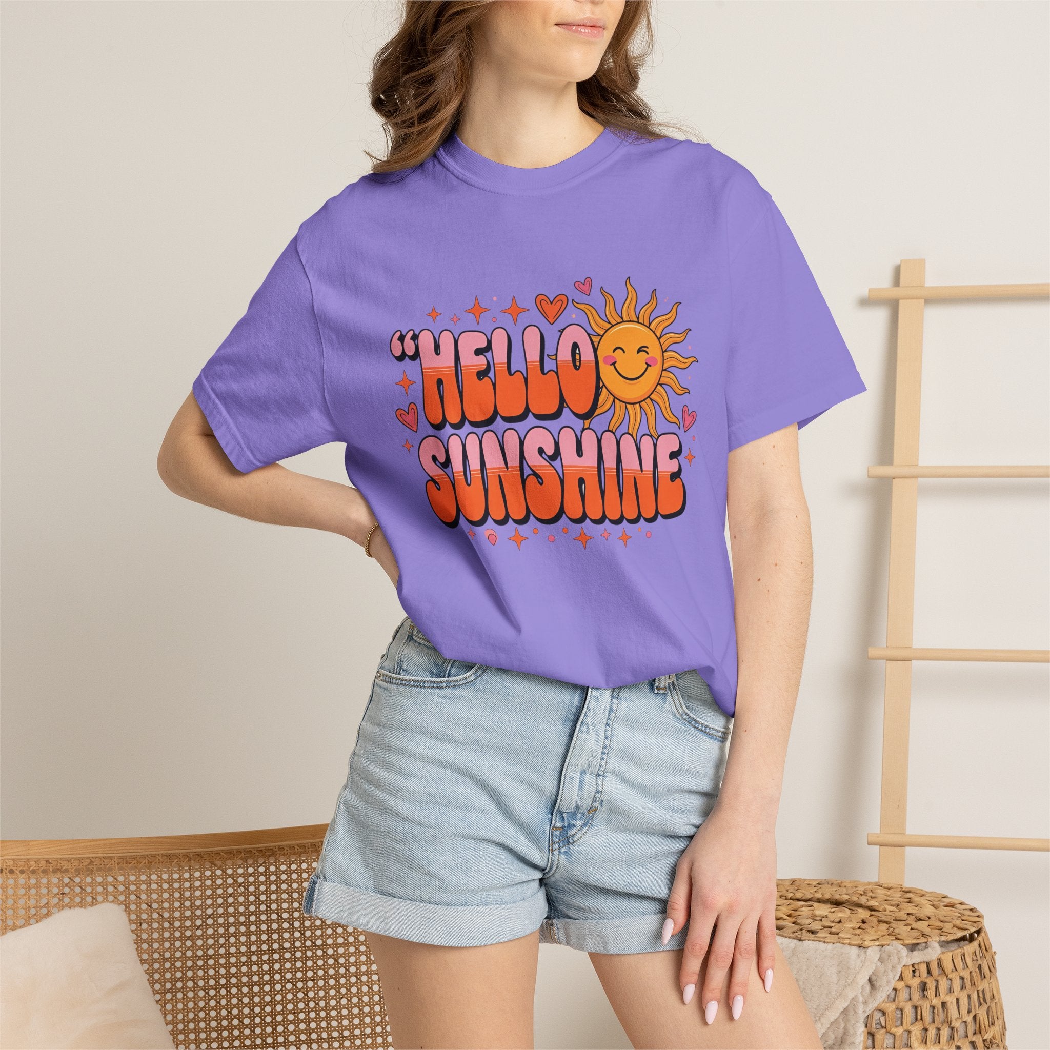 Hello Sunshine T-Shirt — Retro Smiley Sun Graphic Tee