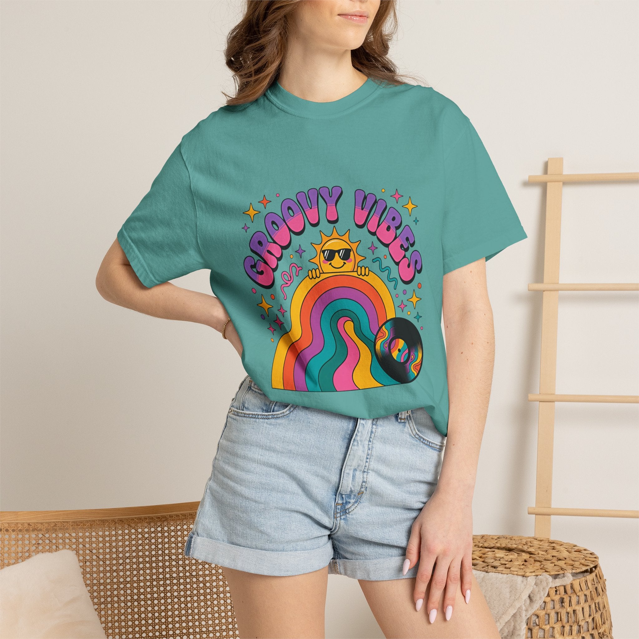 Groovy Vibes Retro Sun Rainbow T-Shirt