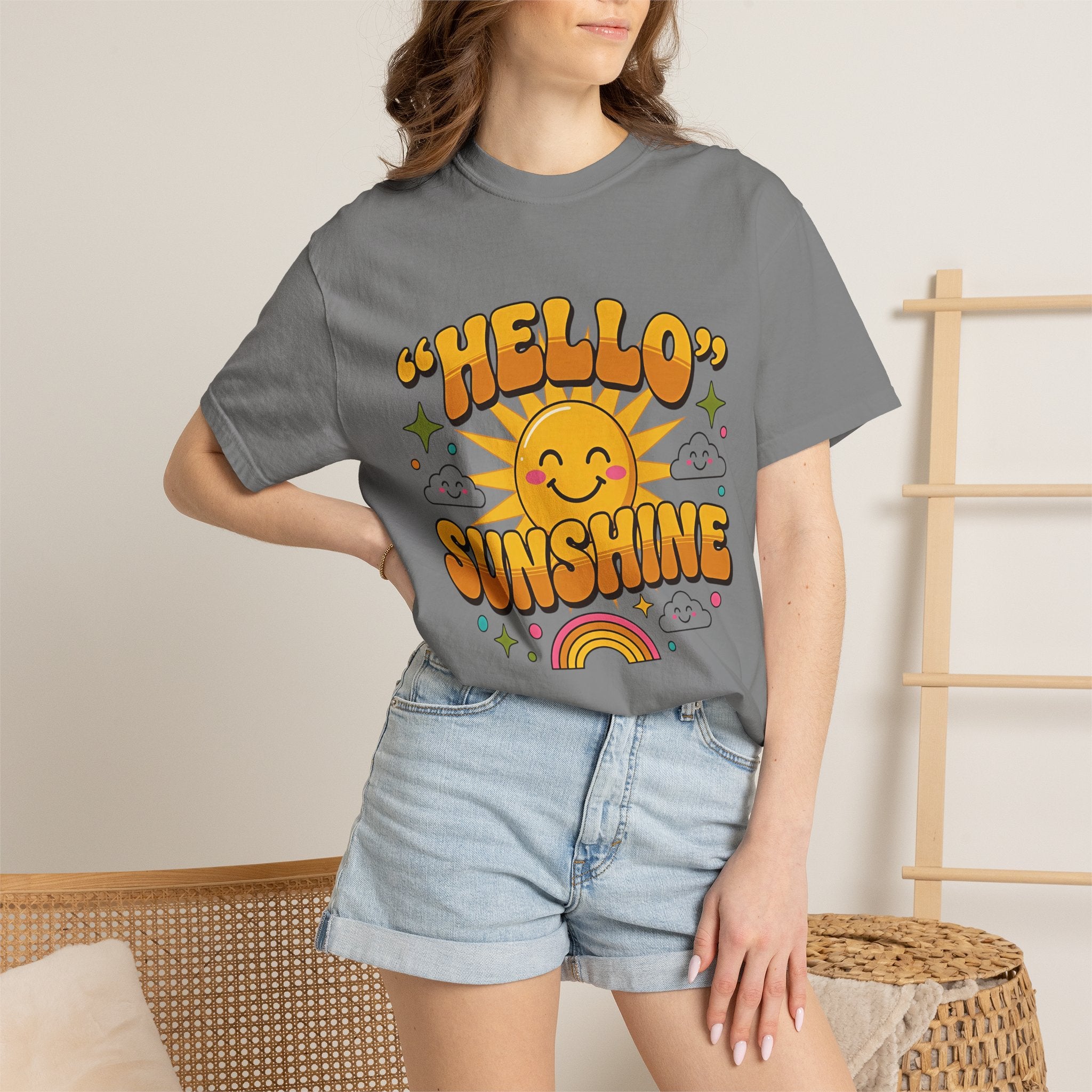 Hello Sunshine T-Shirt — Retro Smiley Sun Graphic Tee
