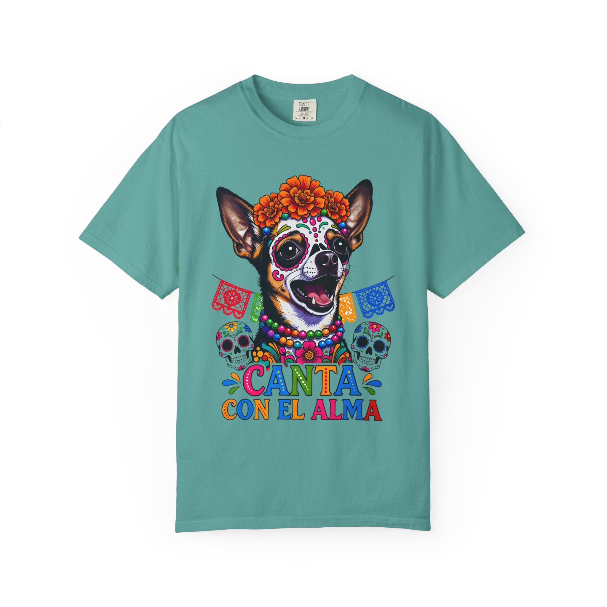 Day of the Dead Chihuahua T-Shirt — "Canta Con El Alma" Colorful Sugar Skull Tee