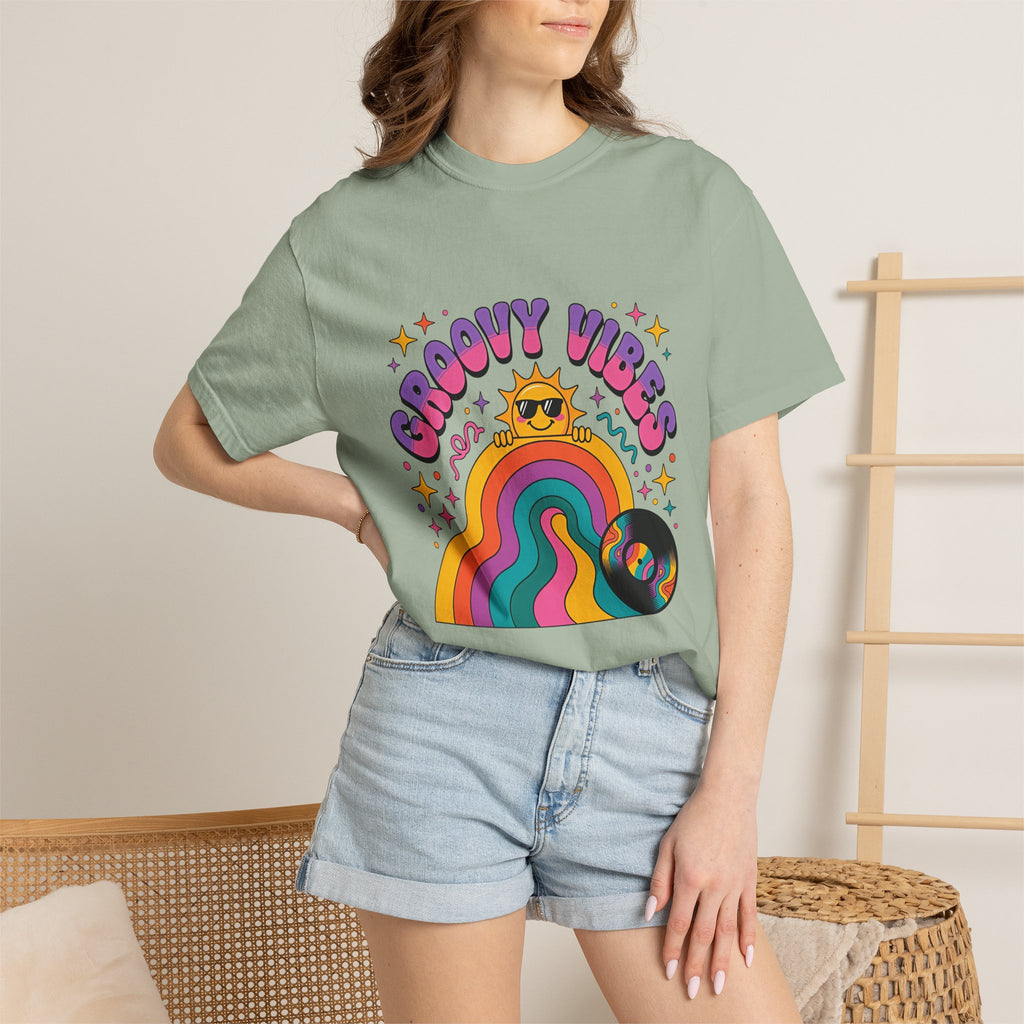 Groovy Vibes Retro Sun Rainbow T-Shirt