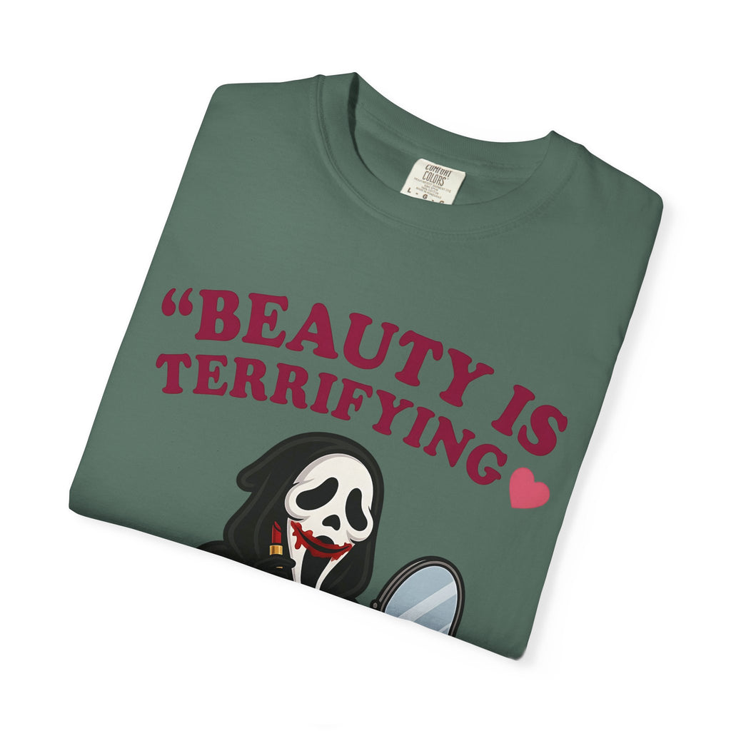 T-Shirt — "Beauty Is Terrifying" Ghostface Makeup Graphic Tee