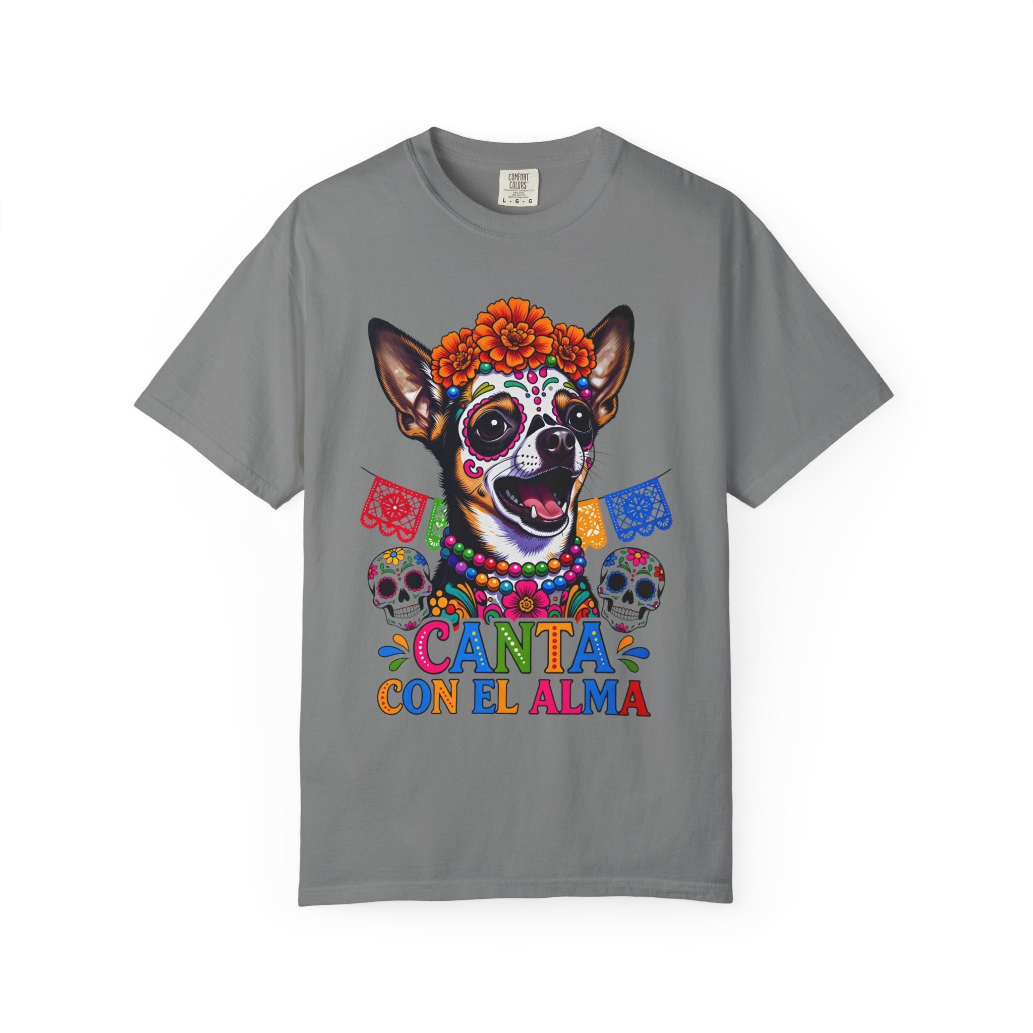 Day of the Dead Chihuahua T-Shirt — "Canta Con El Alma" Colorful Sugar Skull Tee