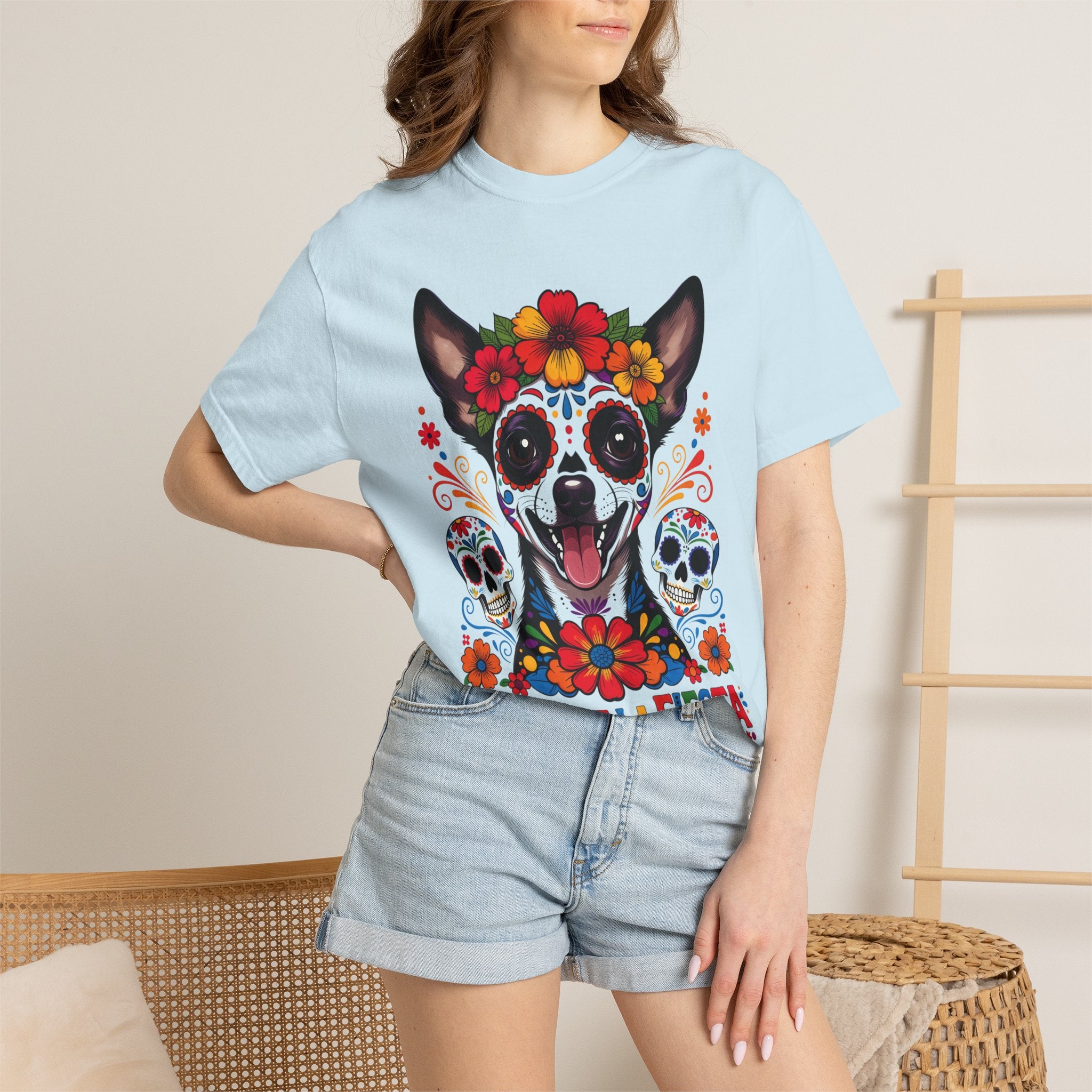 Day of the Dead Chihuahua T-Shirt — "El Rey de la Fiesta" Sugar Skull Tee