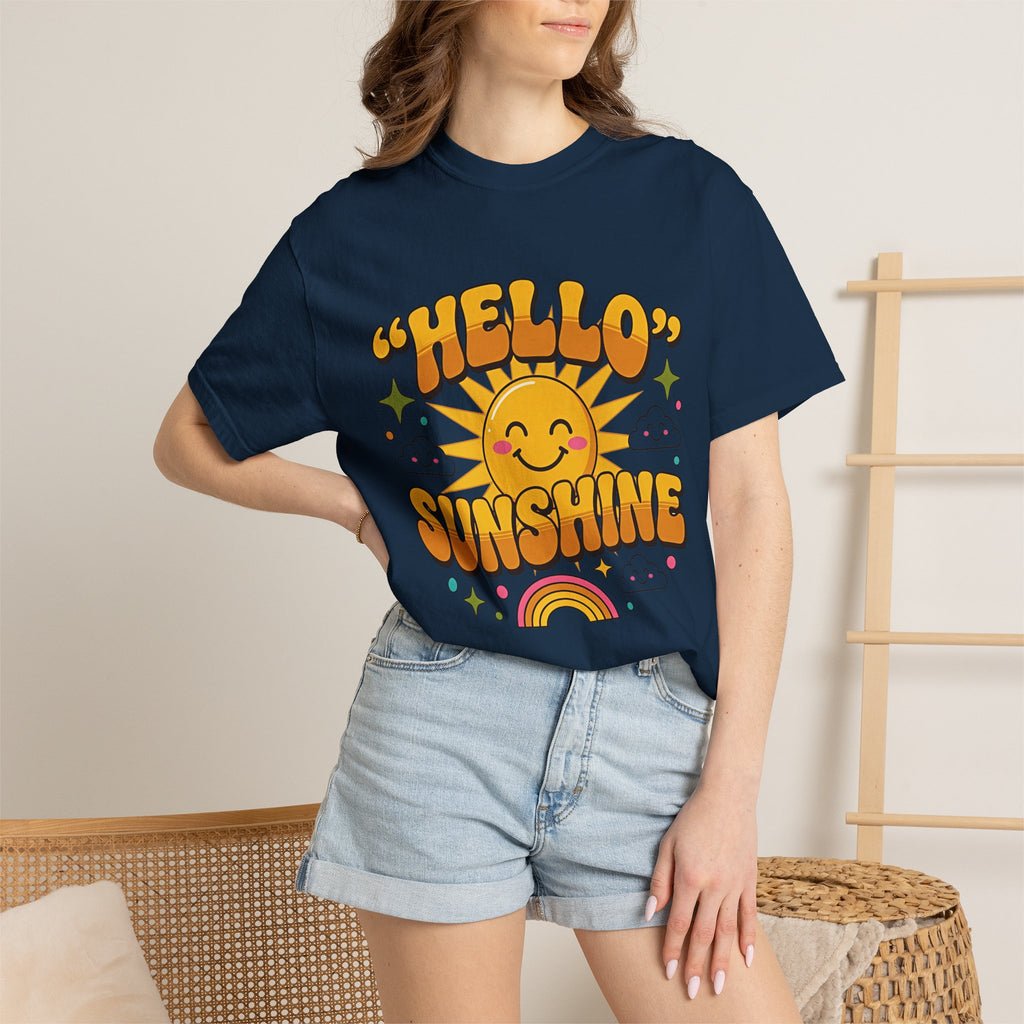 Hello Sunshine T-Shirt — Retro Smiley Sun Graphic Tee