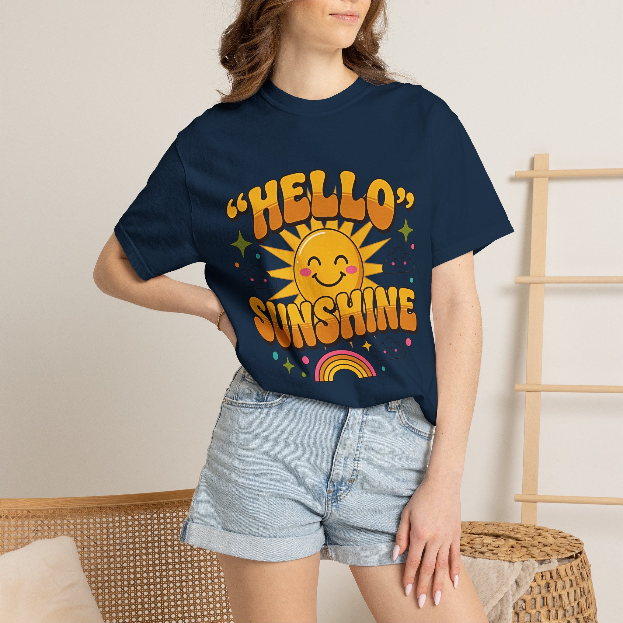 Hello Sunshine T-Shirt — Retro Smiley Sun Graphic Tee