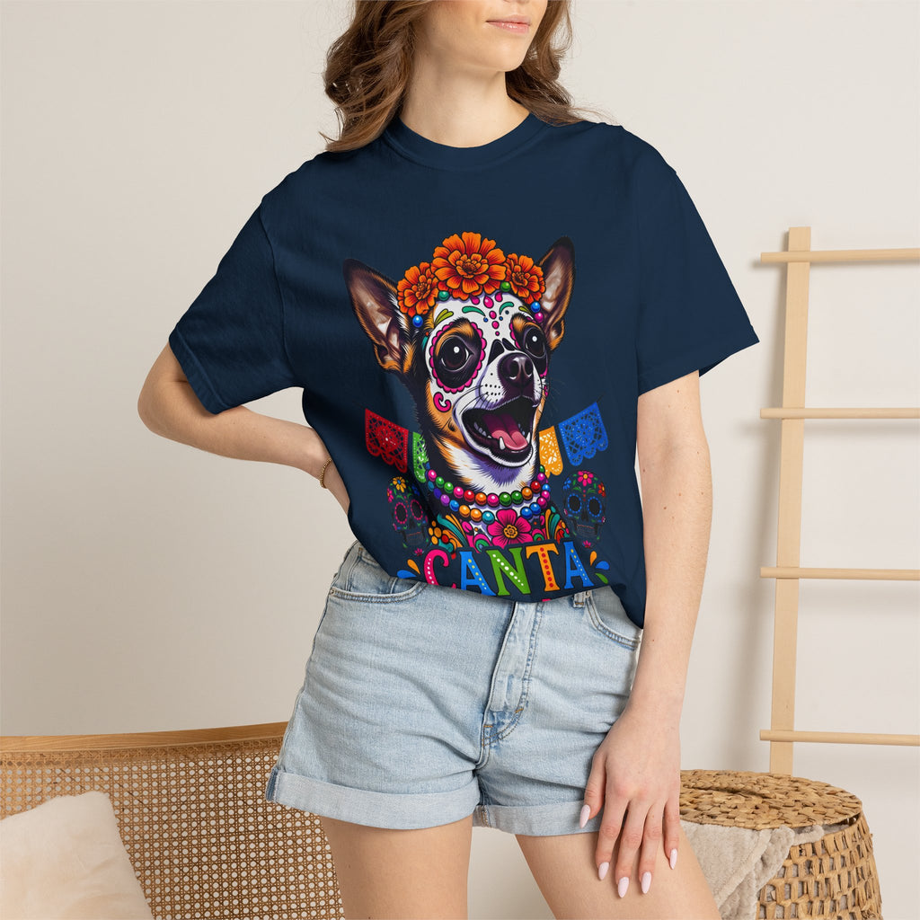 Day of the Dead Chihuahua T-Shirt — "Canta Con El Alma" Colorful Sugar Skull Tee
