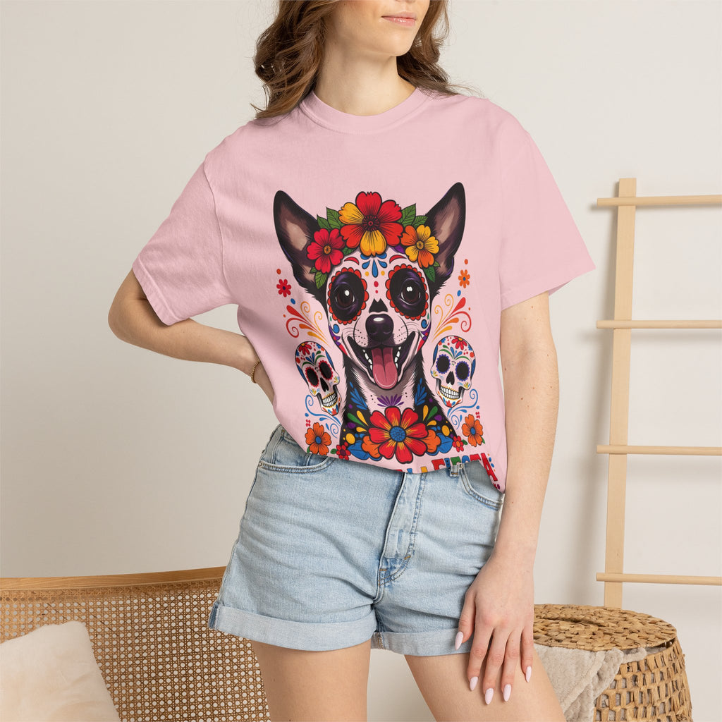 Day of the Dead Chihuahua T-Shirt — "El Rey de la Fiesta" Sugar Skull Tee