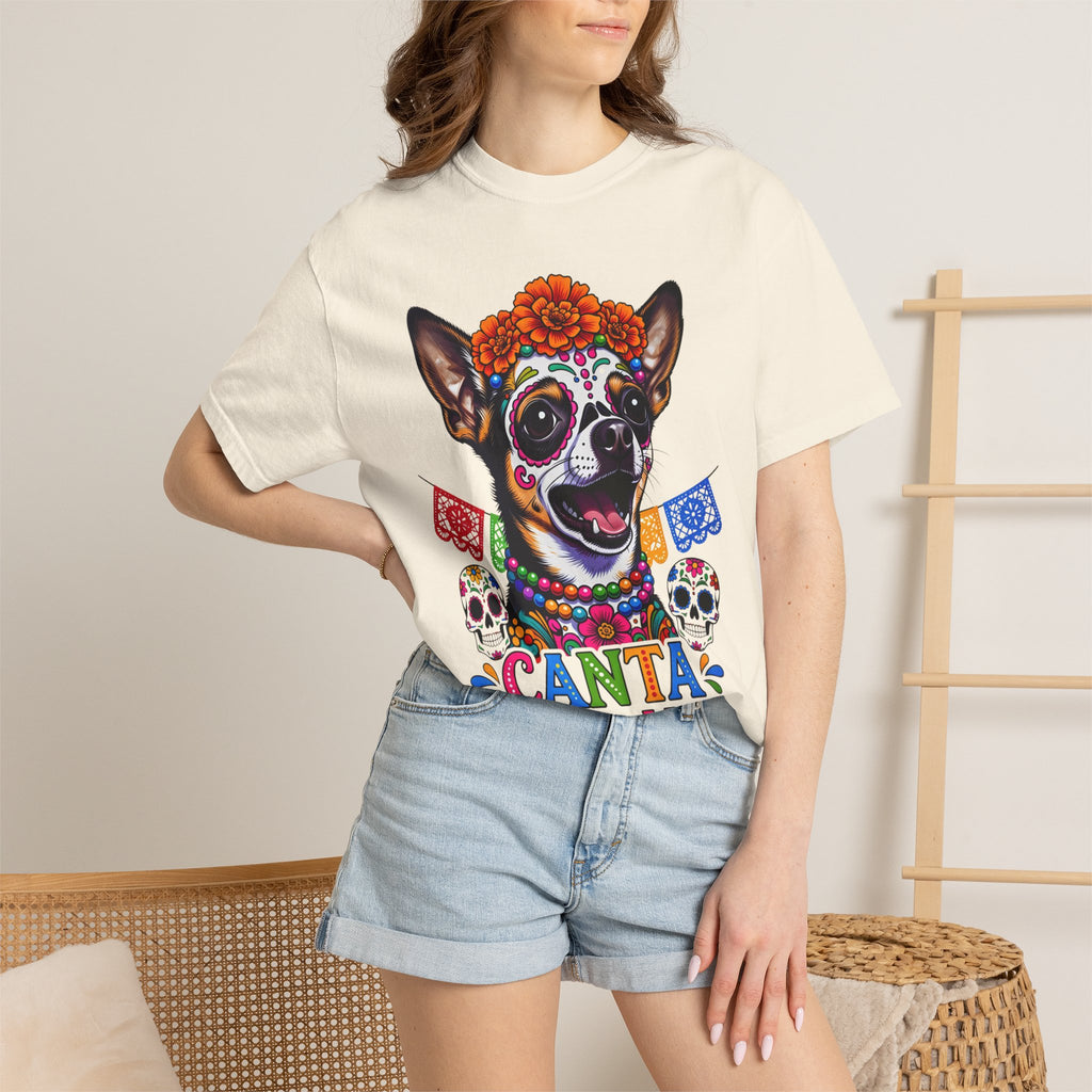 Day of the Dead Chihuahua T-Shirt — "Canta Con El Alma" Colorful Sugar Skull Tee
