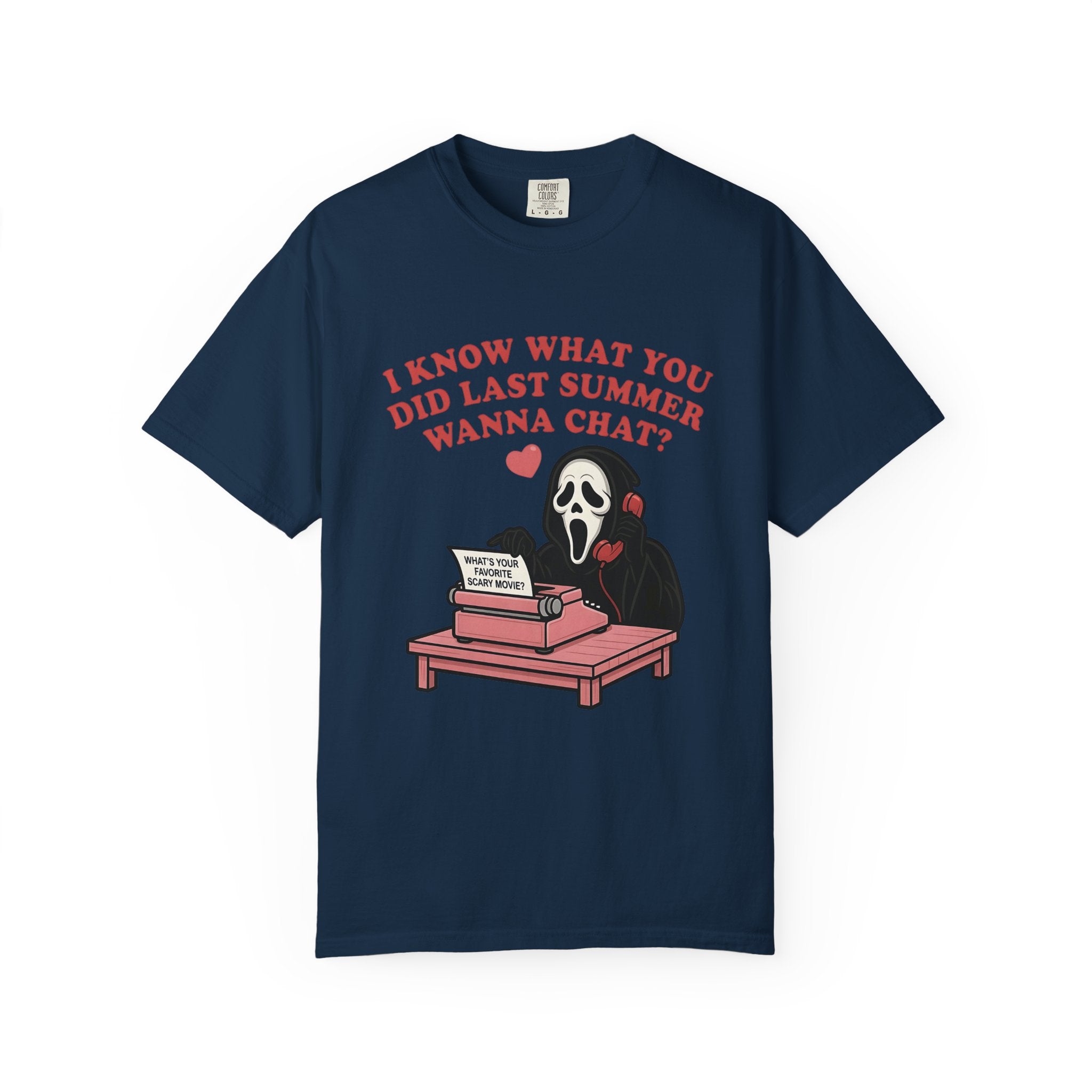 Scream Typewriter Tee — "I Know What You Did Last Summer, Wanna Chat?" Horror Graphic T-Shirt