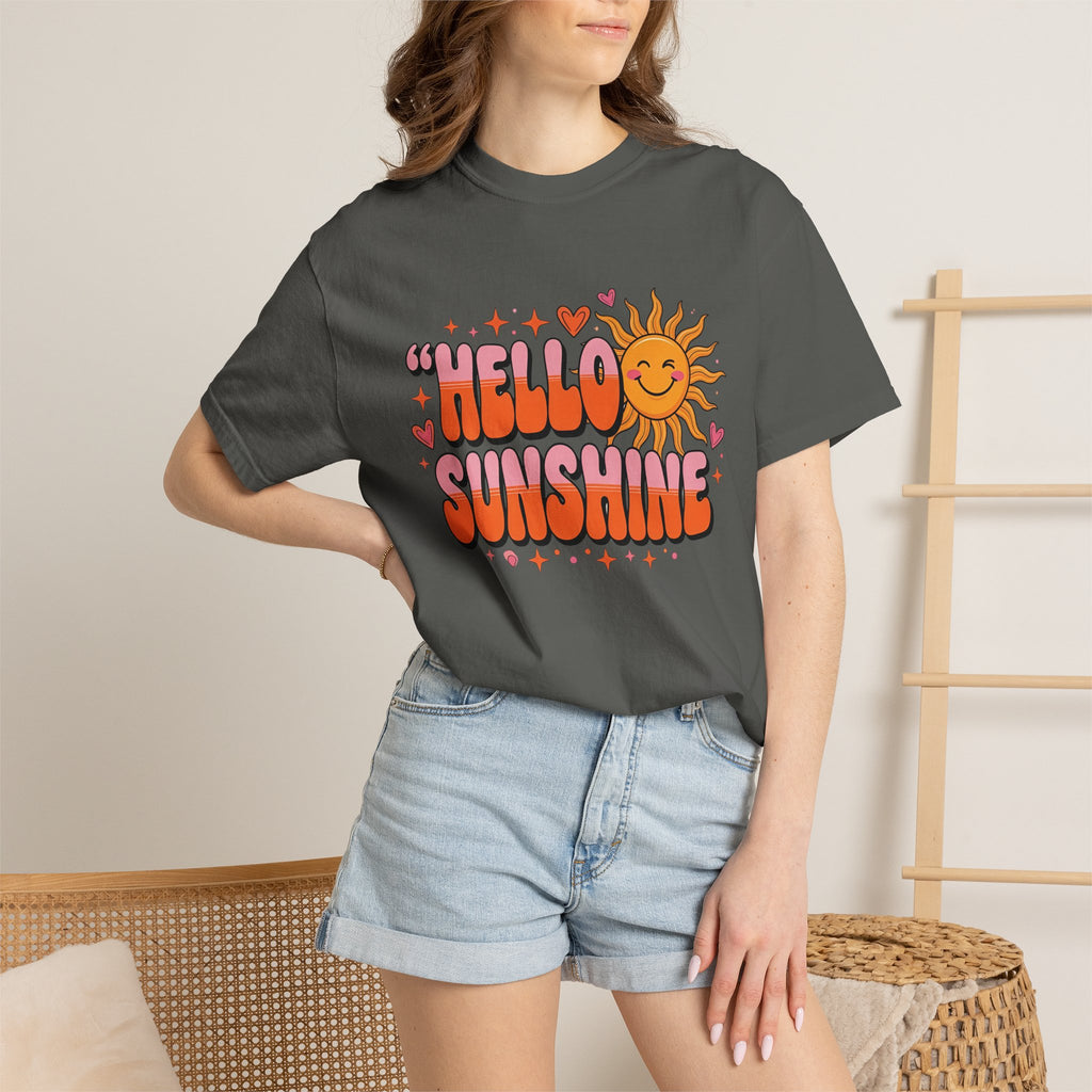 Hello Sunshine T-Shirt — Retro Smiley Sun Graphic Tee