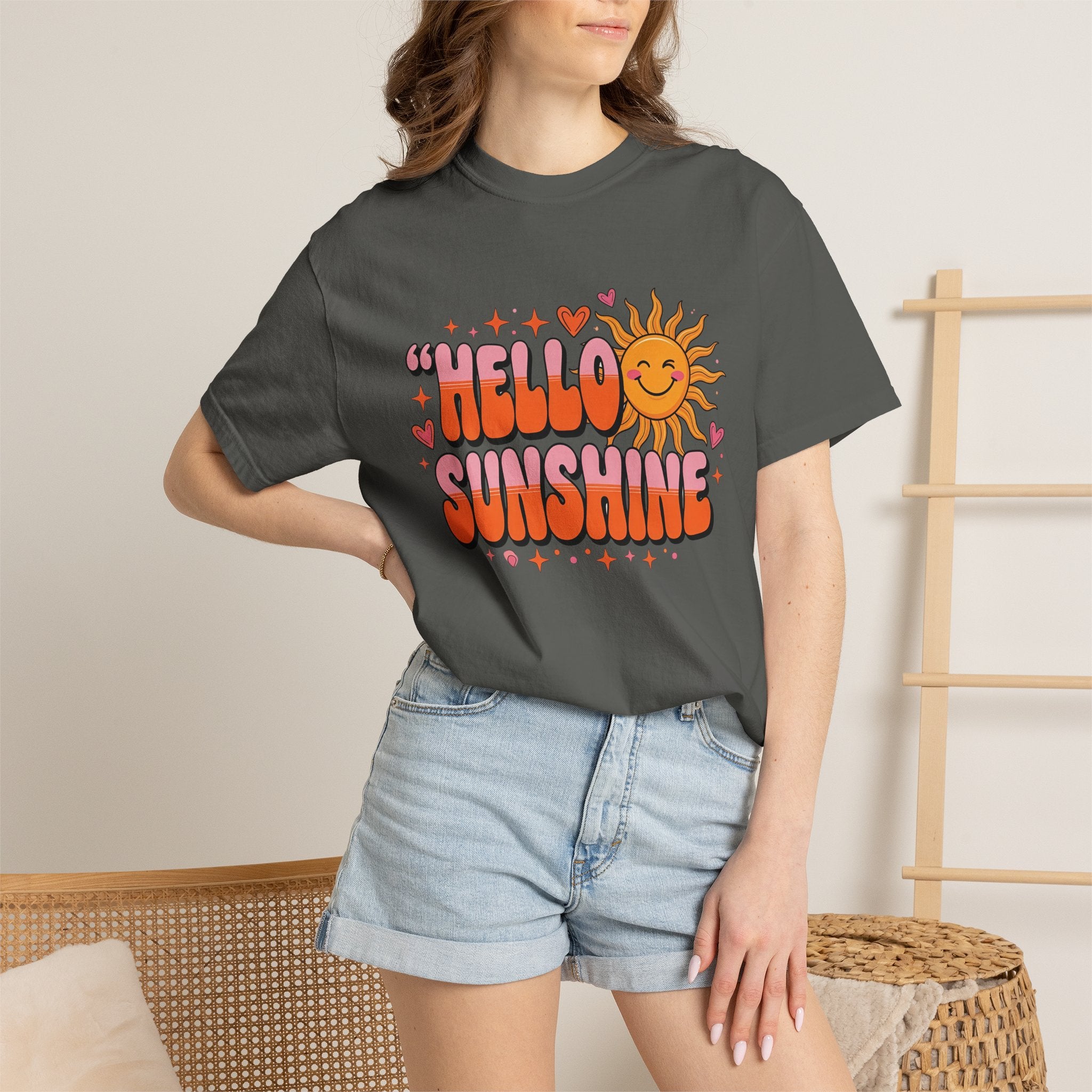 Hello Sunshine T-Shirt — Retro Smiley Sun Graphic Tee