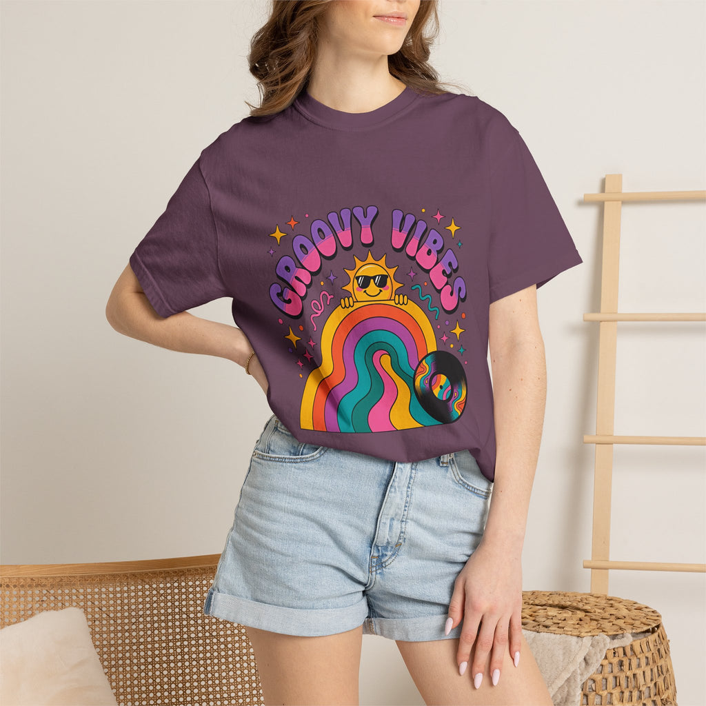 Groovy Vibes Retro Sun Rainbow T-Shirt