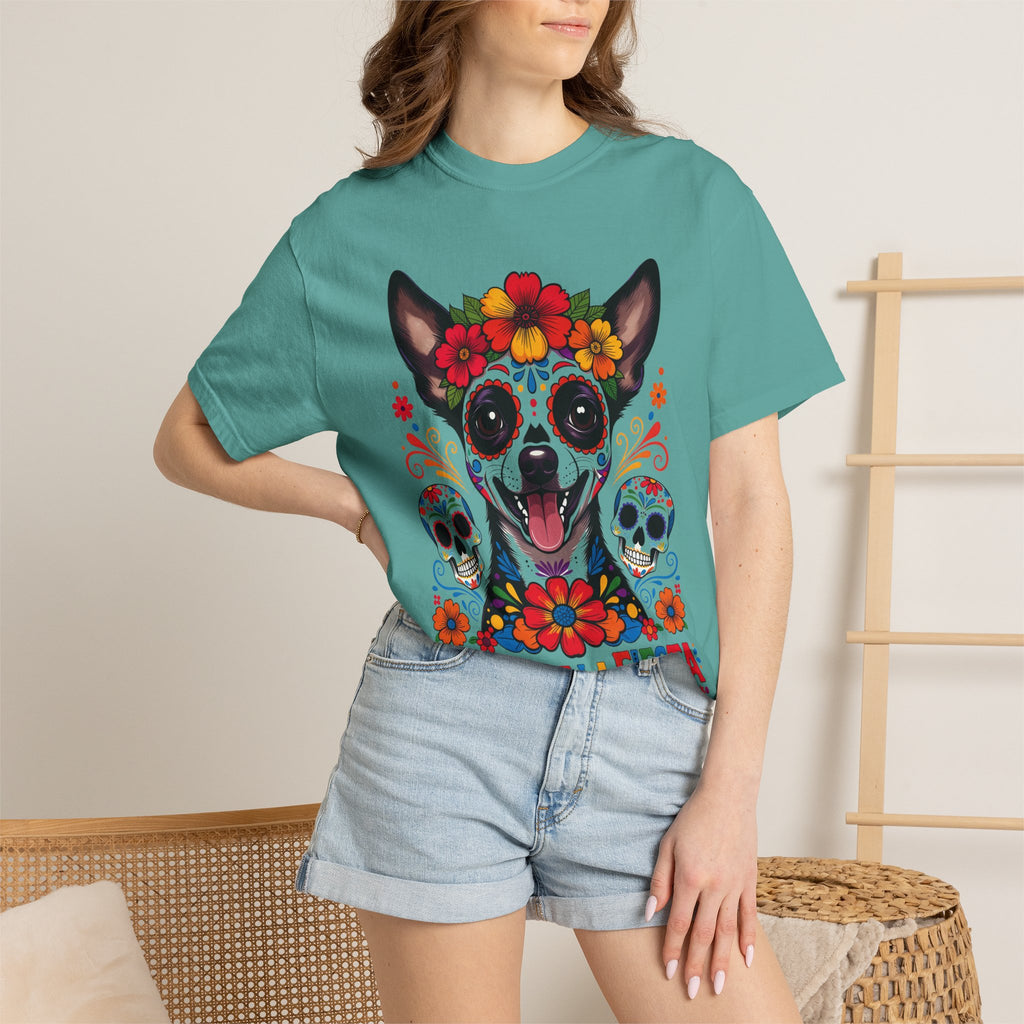 Day of the Dead Chihuahua T-Shirt — "El Rey de la Fiesta" Sugar Skull Tee