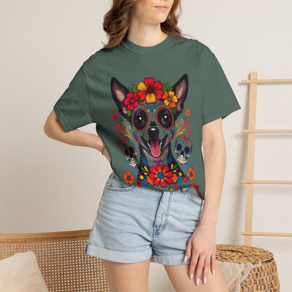 Day of the Dead Chihuahua T-Shirt — "El Rey de la Fiesta" Sugar Skull Tee