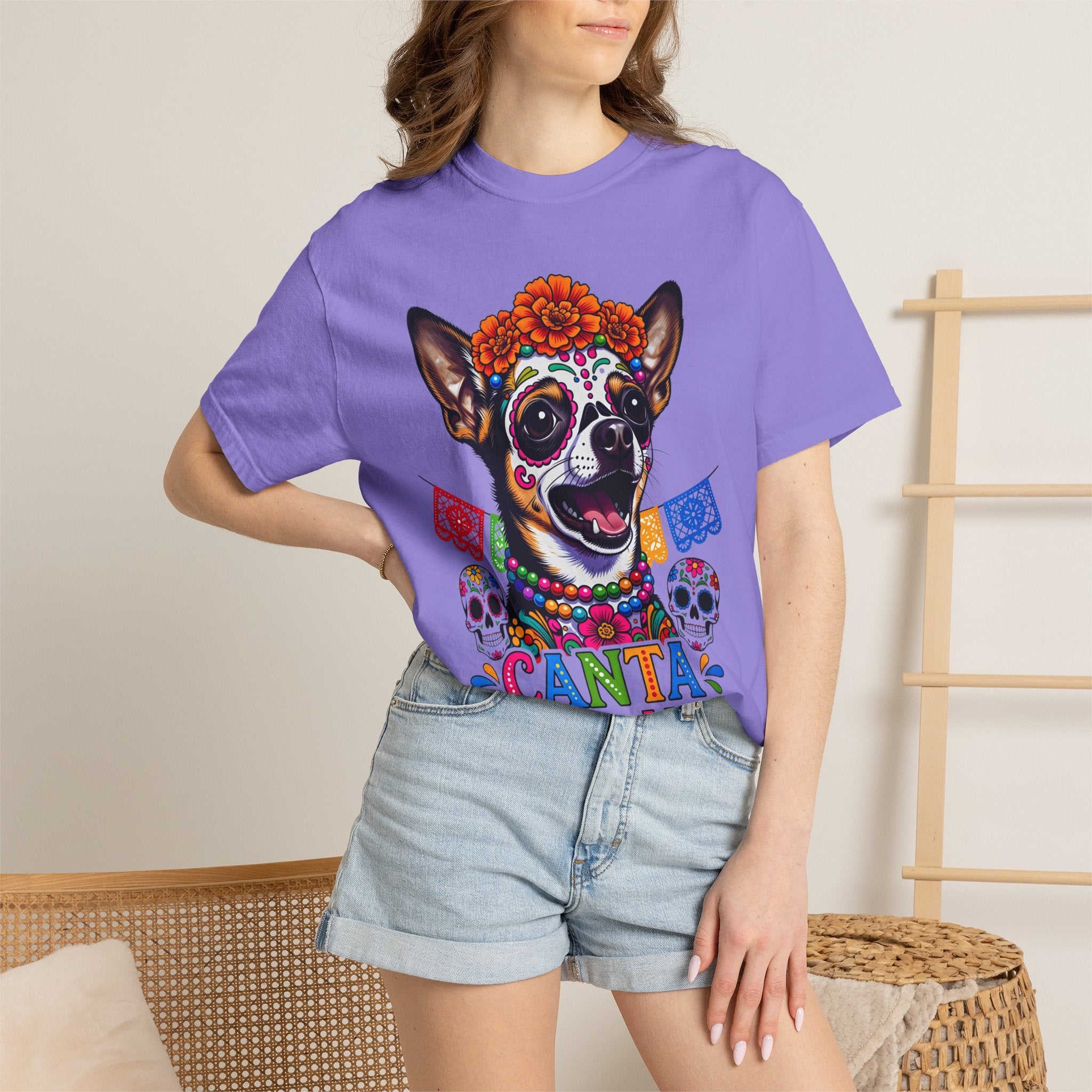 Day of the Dead Chihuahua T-Shirt — "Canta Con El Alma" Colorful Sugar Skull Tee