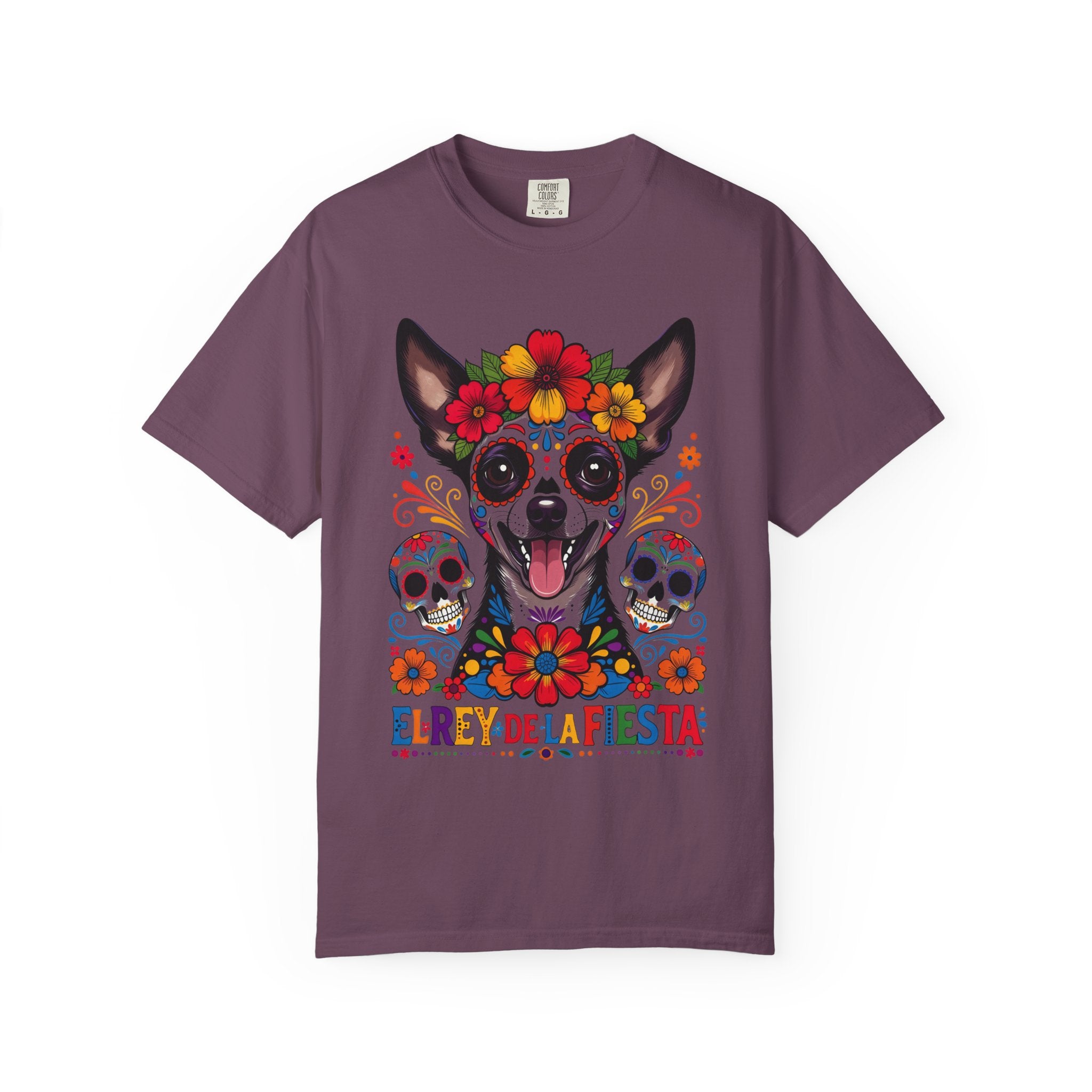 Day of the Dead Chihuahua T-Shirt — "El Rey de la Fiesta" Sugar Skull Tee